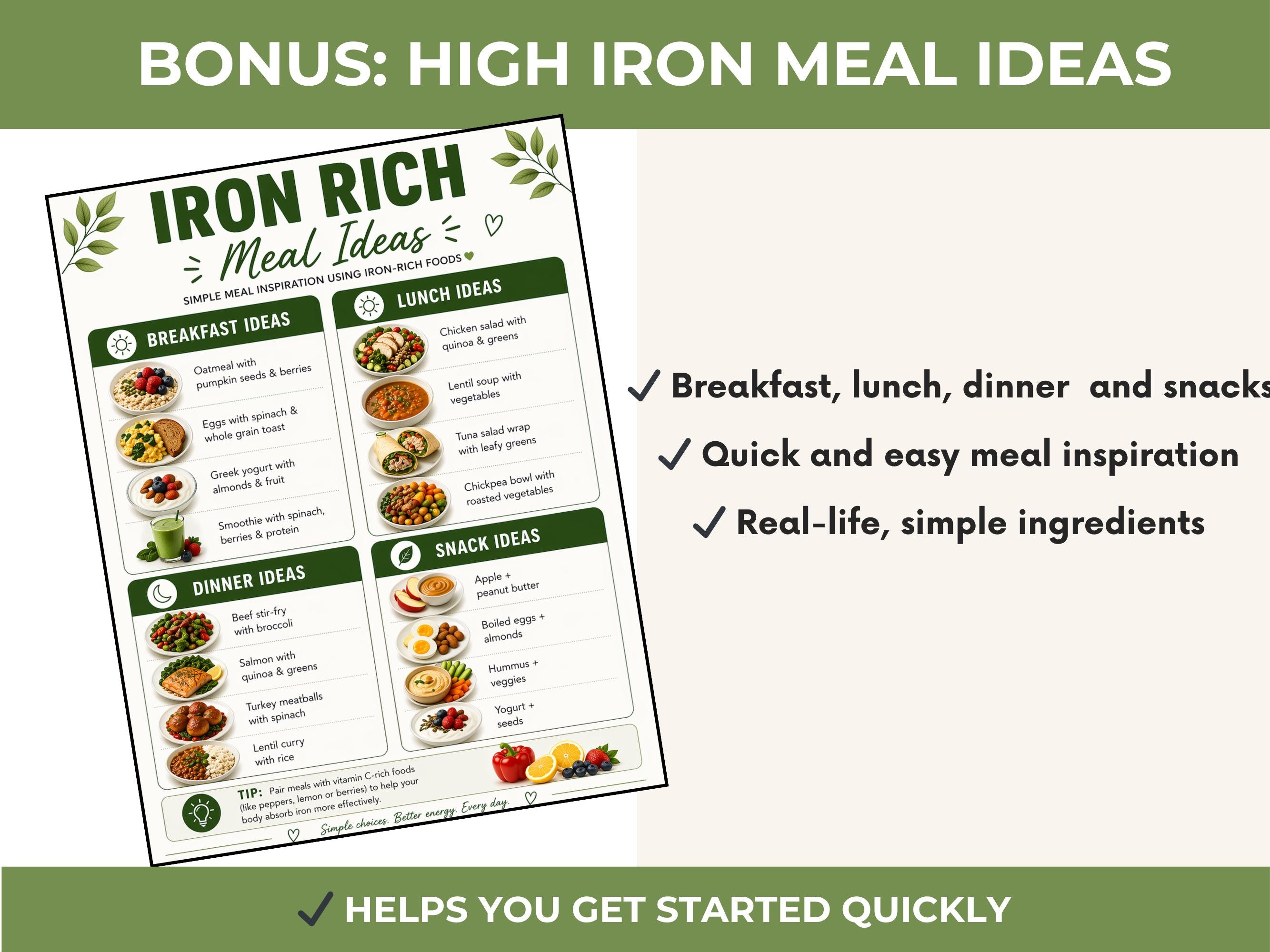Iron Rich Foods List, Nutrition Chart, Meal Ideas (PDF Download)