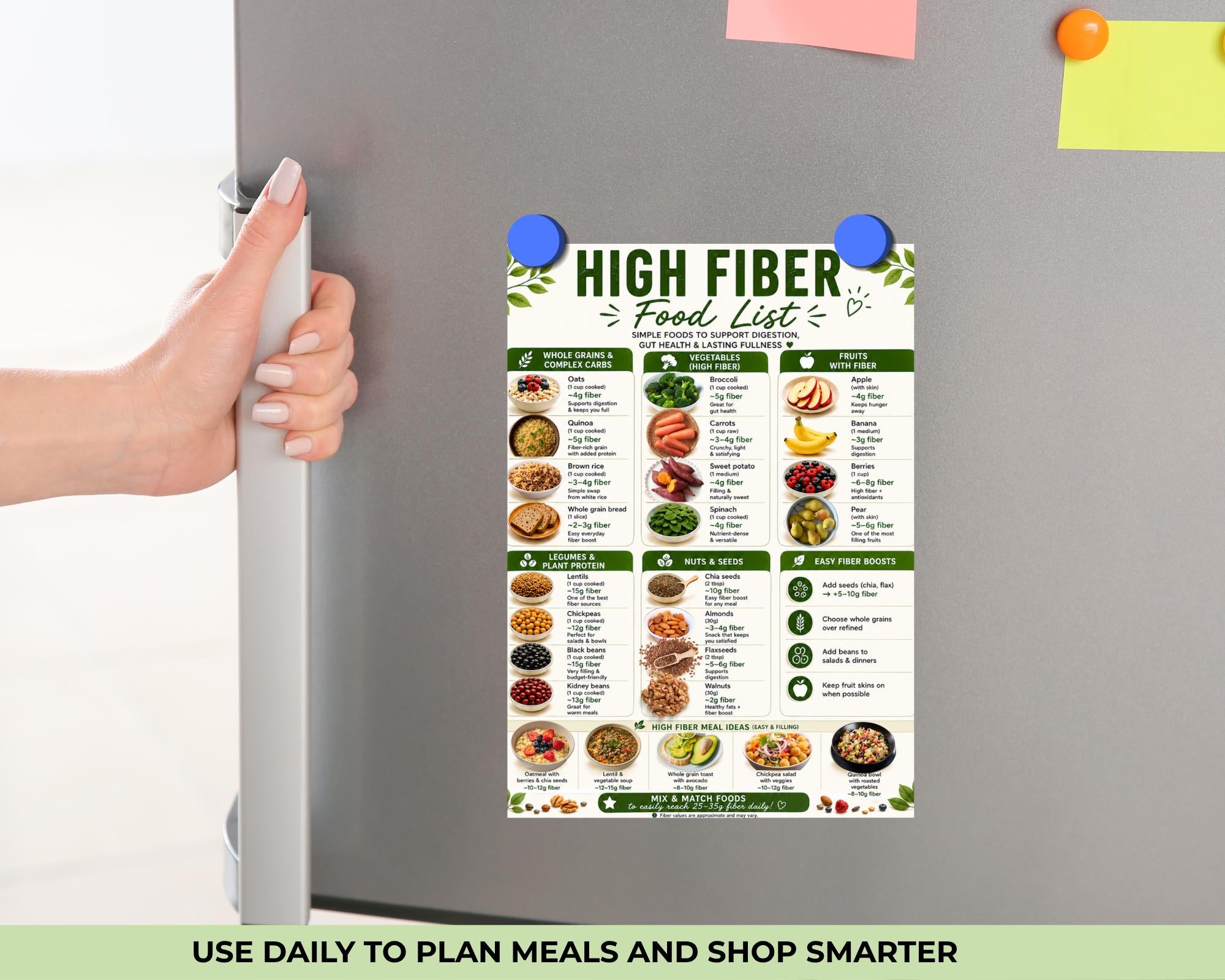 High Fiber Foods List Printable, Grocery List PDF, Gut Health Food Chart, High Fiber Diet