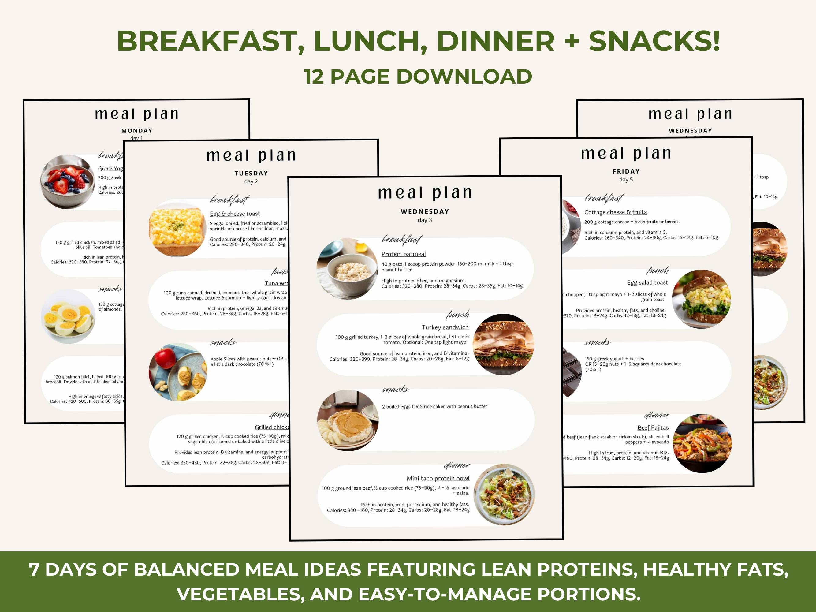 GLP-1 Meal Plan, High Protein Small Portion Meals, 7 Day Ozempic Wegovy Mounjaro Diet Plan, Grocery List PDF