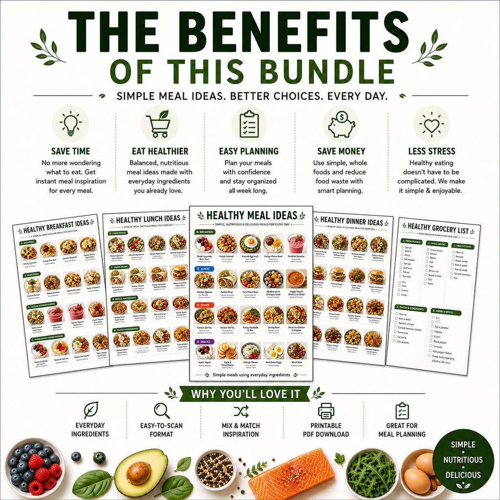 Healthy Meal Ideas Food Lists, Breakfast Lunch Dinner, Grocery List (Printable PDF)