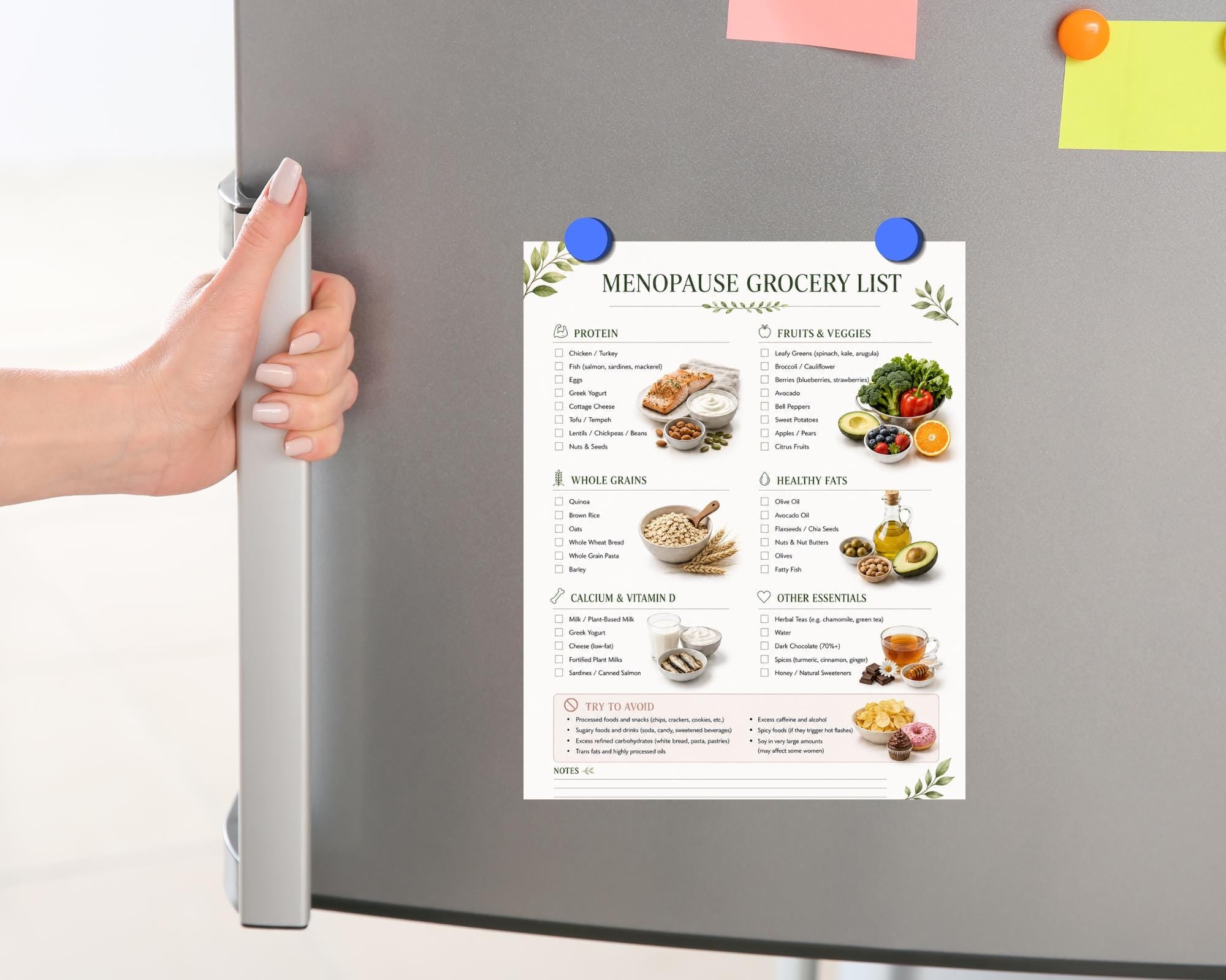 Menopause Grocery Shopping List, Weekly Wellness Tracker, Printable PDF