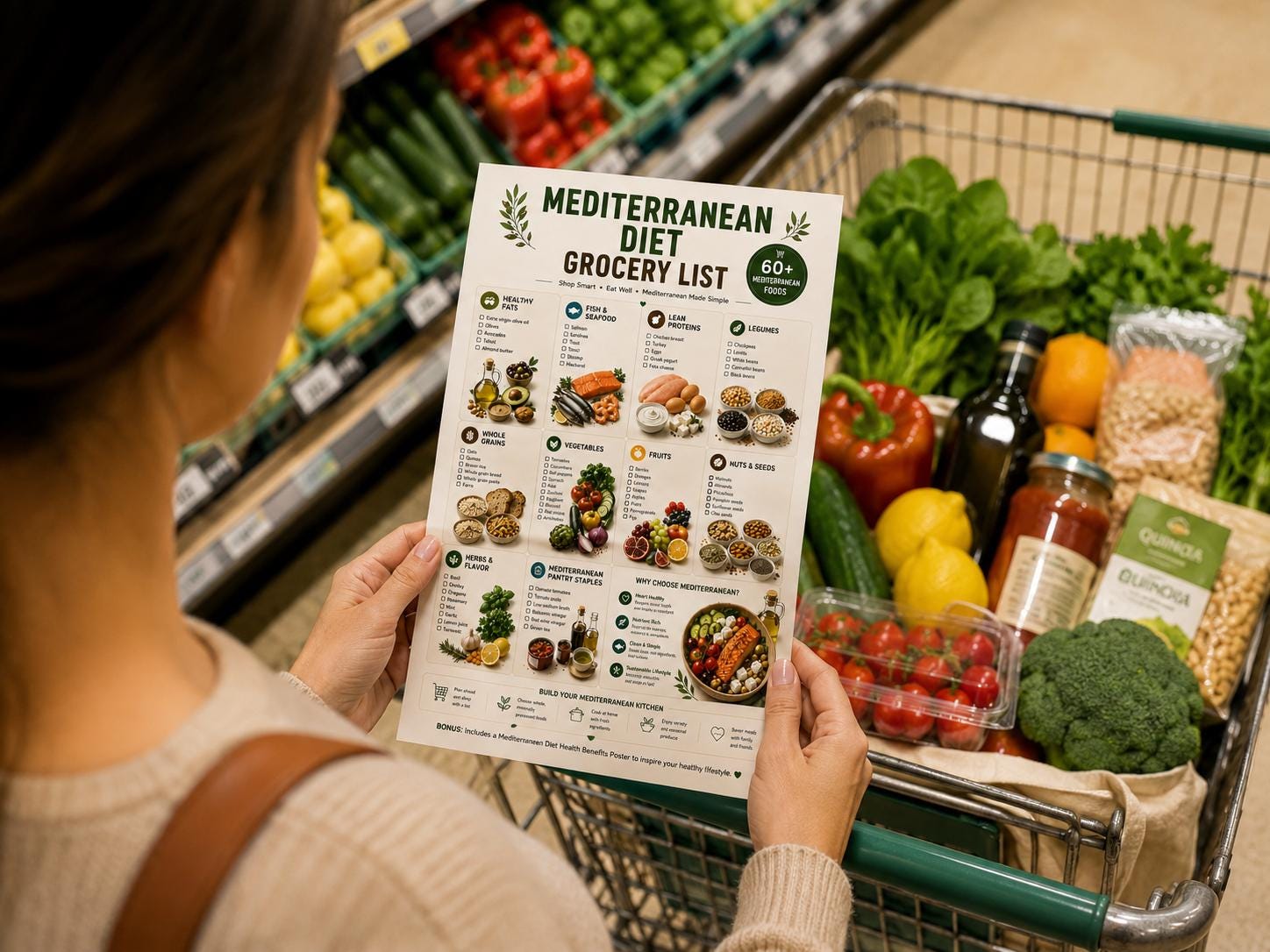 Mediterranean Diet Grocery List, Printable Food List, Mediterranean Diet Guide PDF