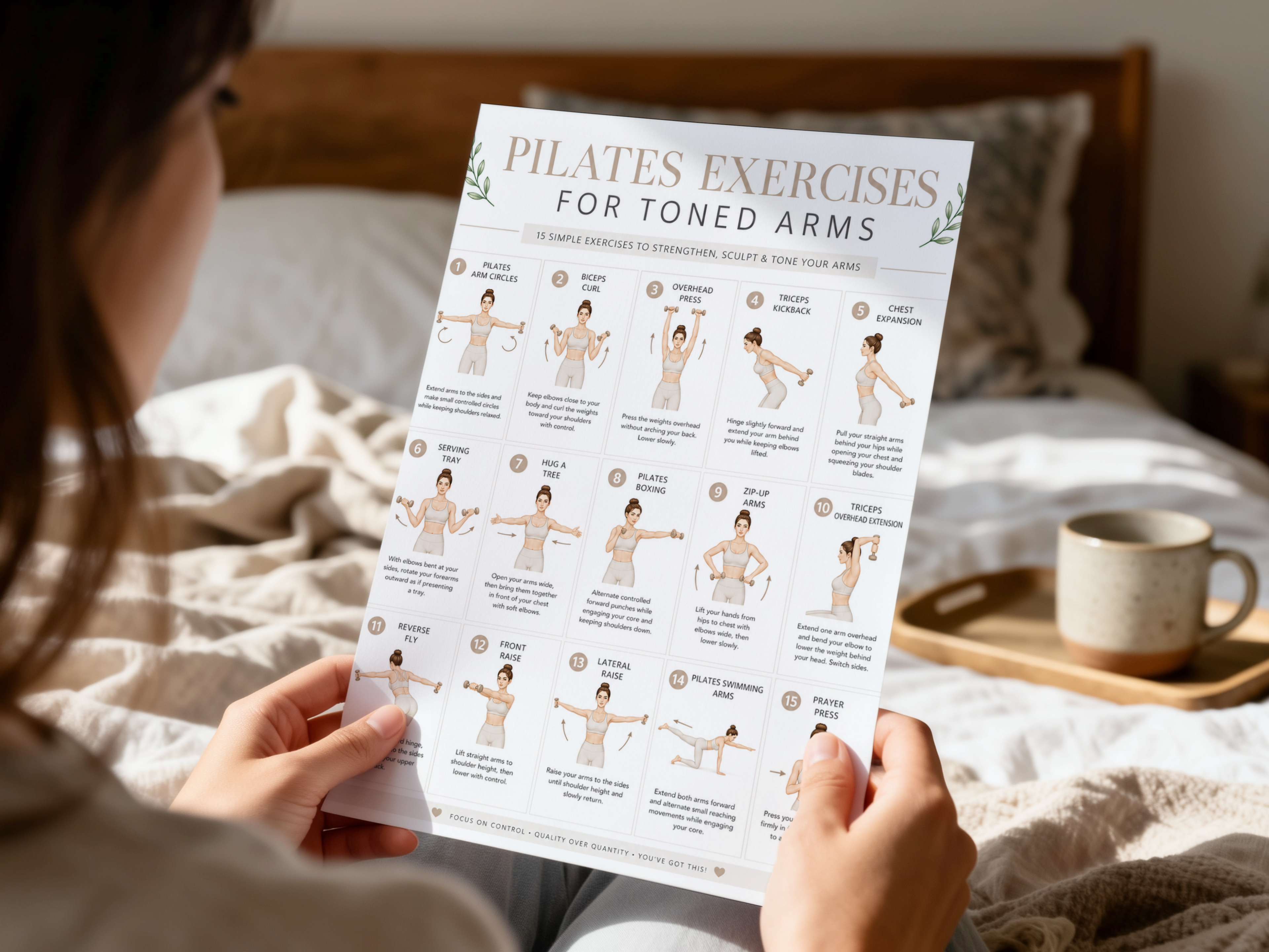 Pilates Arm Exercises Printable, Toned Arms Workout Chart, Pilates Exercise Poster, Fitness Wall Art