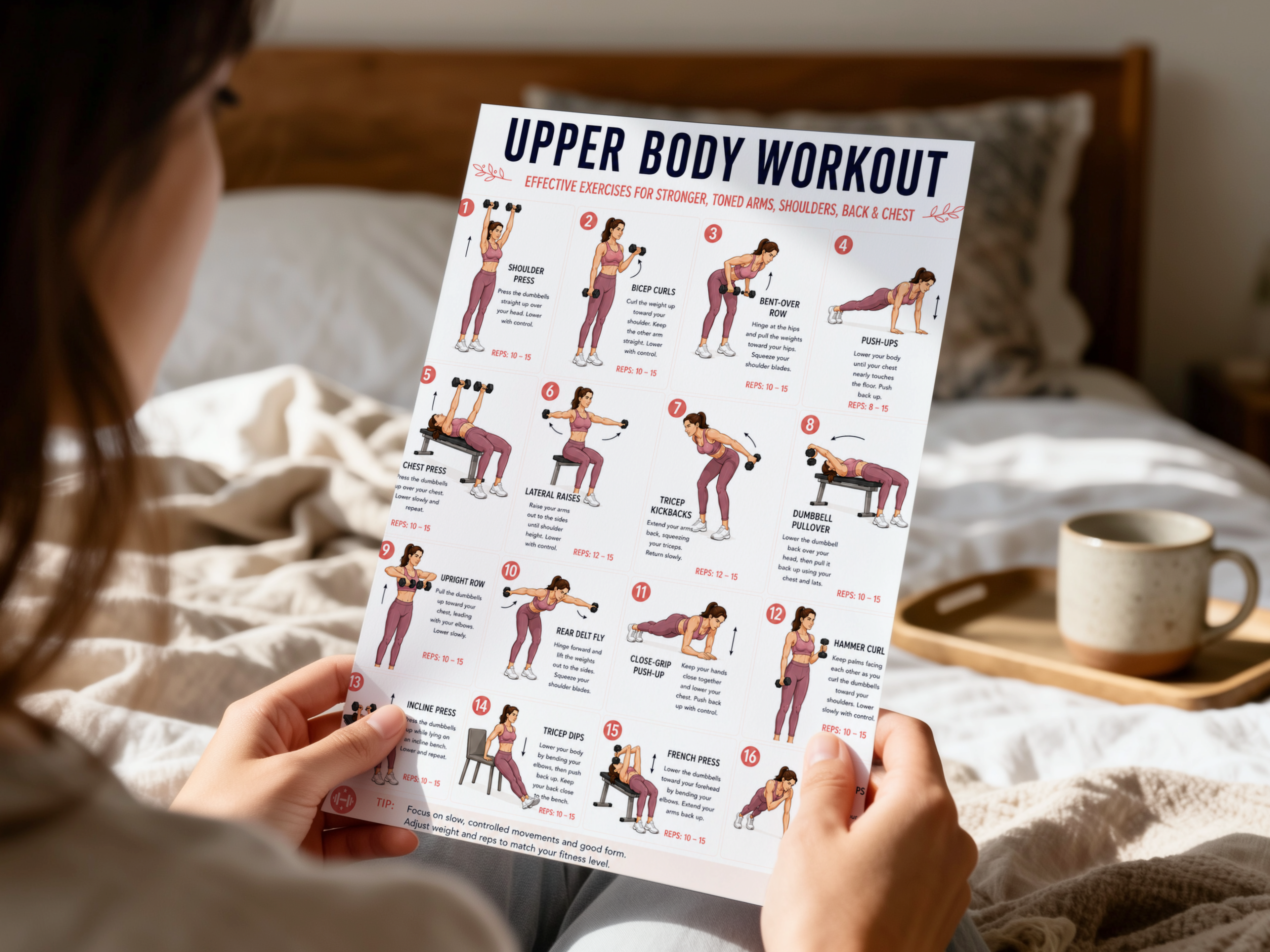Upper Body Workout Chart, Dumbbell Exercise Poster PDF