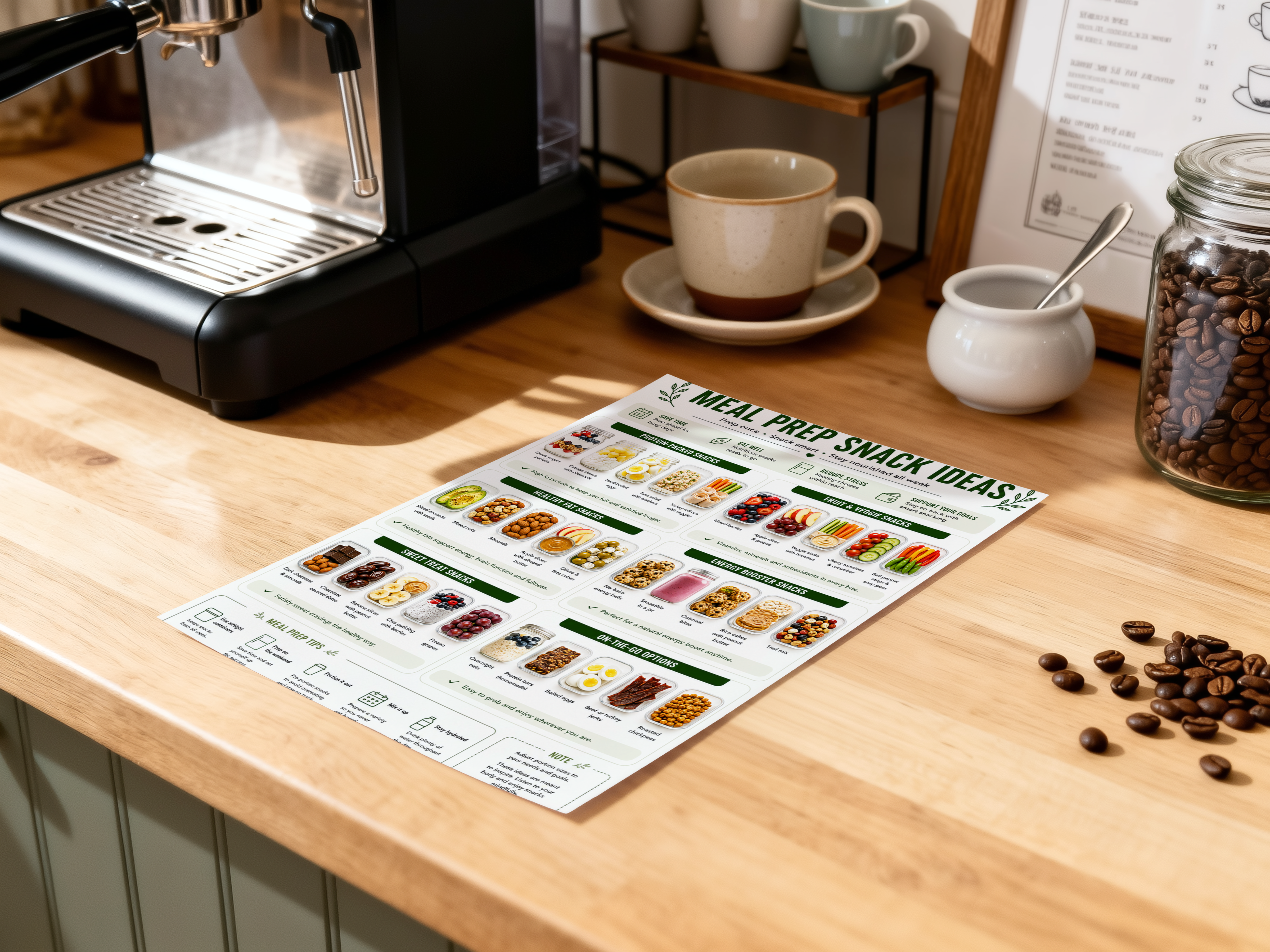 Healthy Snack Ideas Printable, Healthy Food List, Meal Prep & Protein Snacks