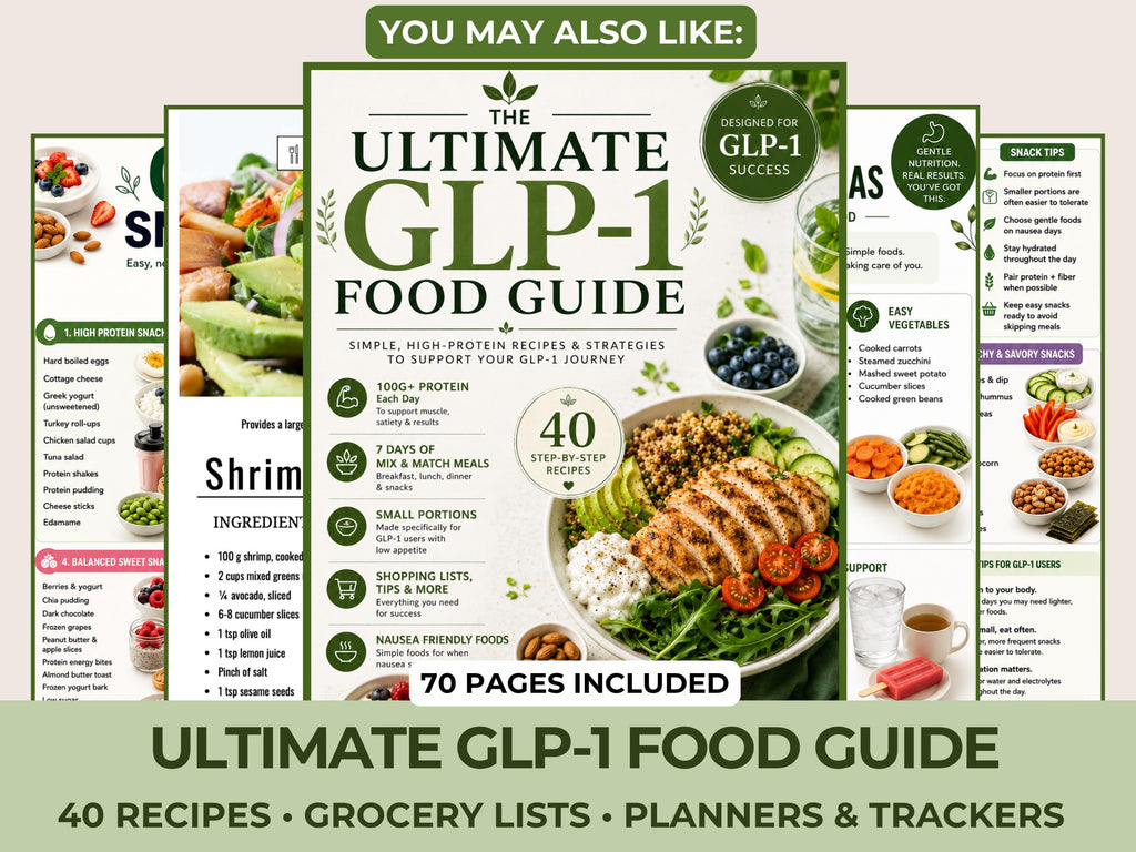 GLP-1 Meal Ideas Bundle, High Protein Breakfast, Lunch & Dinner Ideas + Nausea Foods Guide