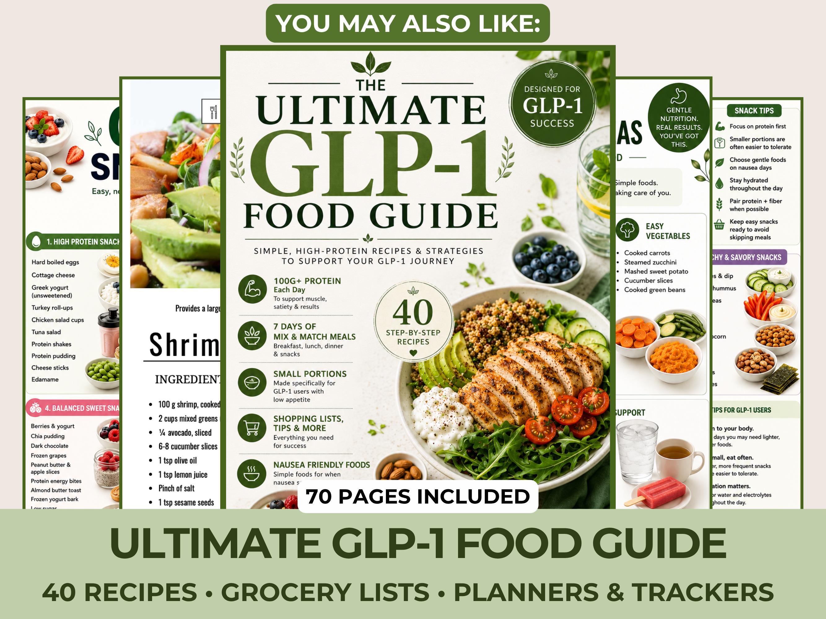 GLP-1 Meal Ideas Bundle, High Protein Breakfast, Lunch & Dinner Ideas + Nausea Foods Guide