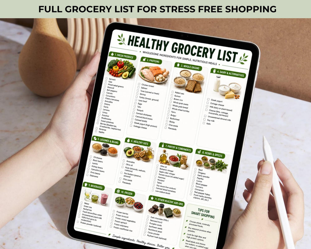 Healthy Meal Ideas Food Lists, Breakfast Lunch Dinner, Grocery List (Printable PDF)