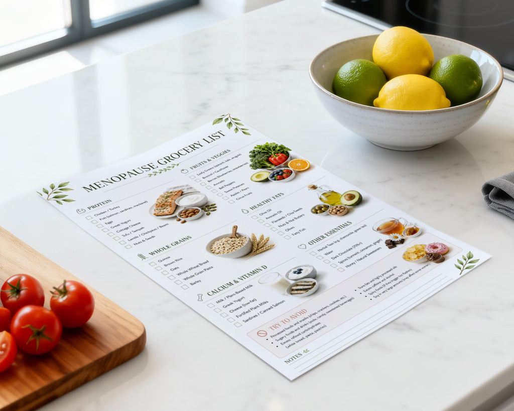 Menopause Grocery Shopping List, Weekly Wellness Tracker, Printable PDF