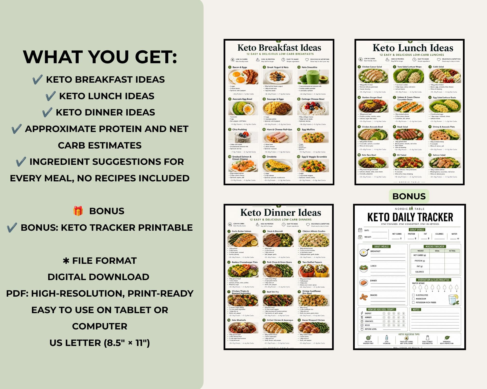 Keto Meal Ideas, Low Carb Meal Inspiration PDF + Keto Tracker