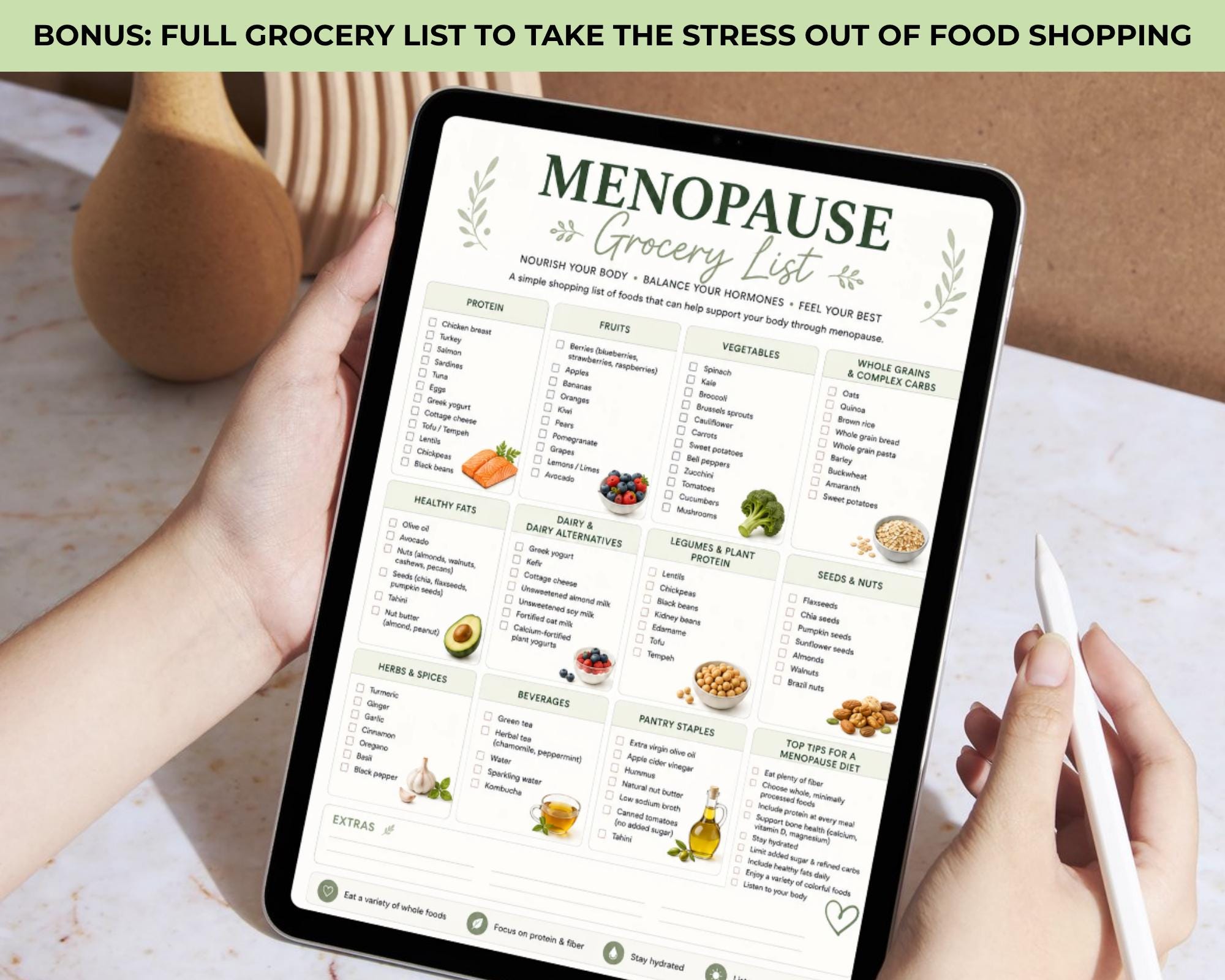 Menopause Snack List Printable, High Protein Snack List & Grocery Lit for Midlife Women