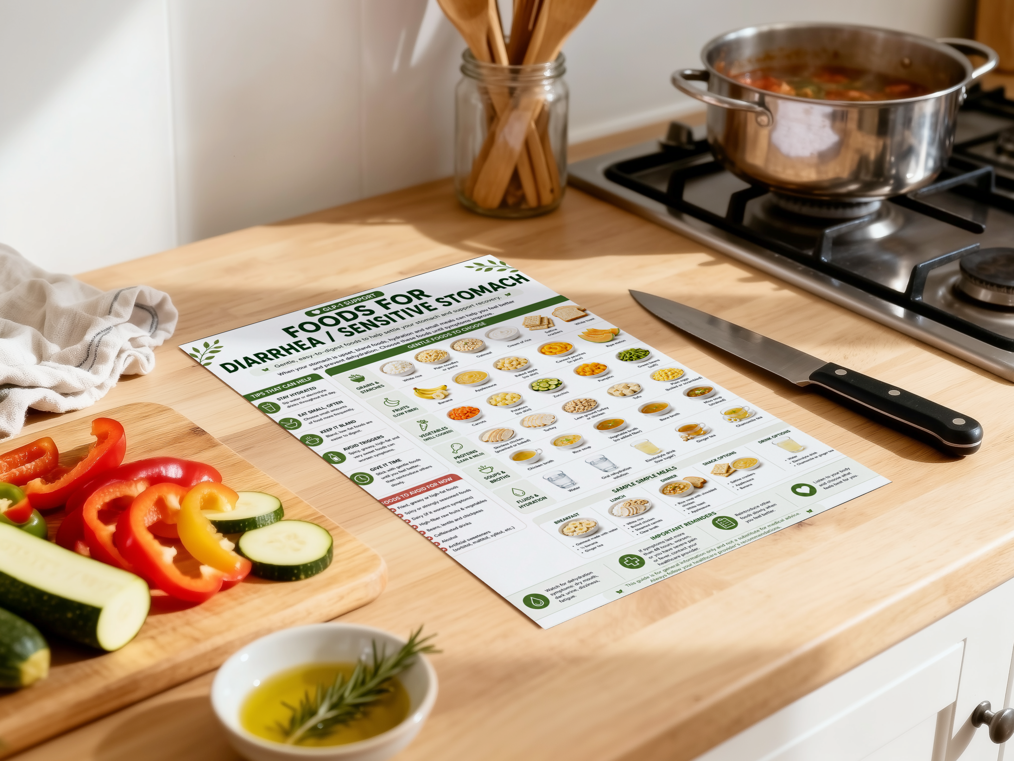 GLP-1 Diet Food List & Side Effects Guide, Nausea and Constipation Foods, Hydration, Gentle Mini Meals