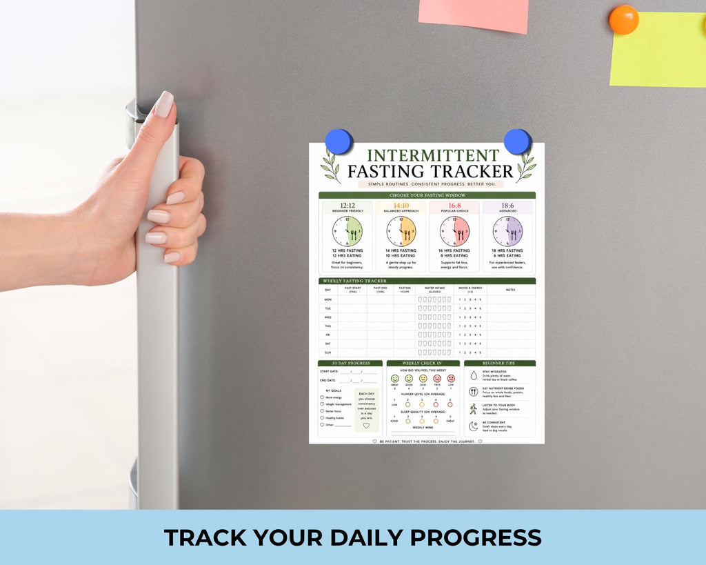 Intermittent Fasting Tracker Printable PDF, 30 Day Fasting Challenge & Wellness Journal