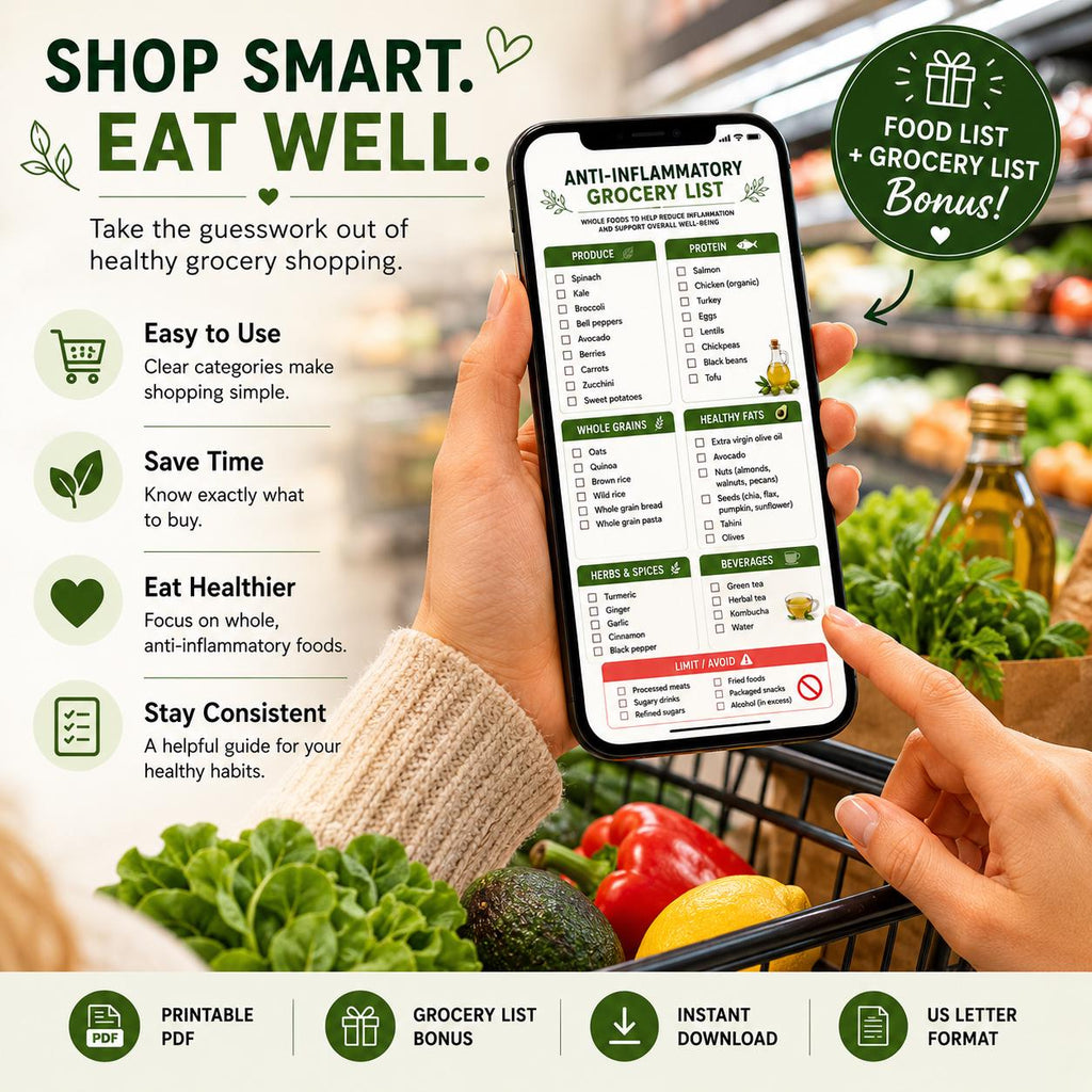 Anti-Inflammatory Food List Printable, Foods Chart & Grocery Guide PDF