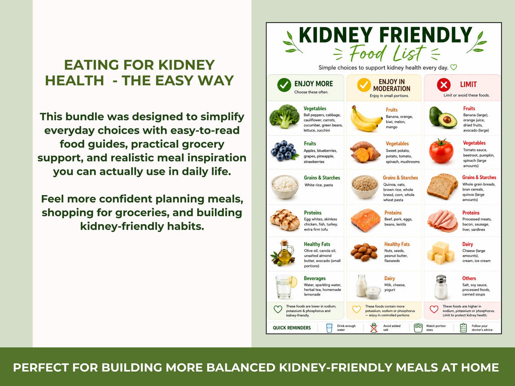 Kidney Friendly Diet Bundle, Renal Diet Food List & Grocery Guide Printable, Kidney Friendly Food Chart, Meal Plan PDF