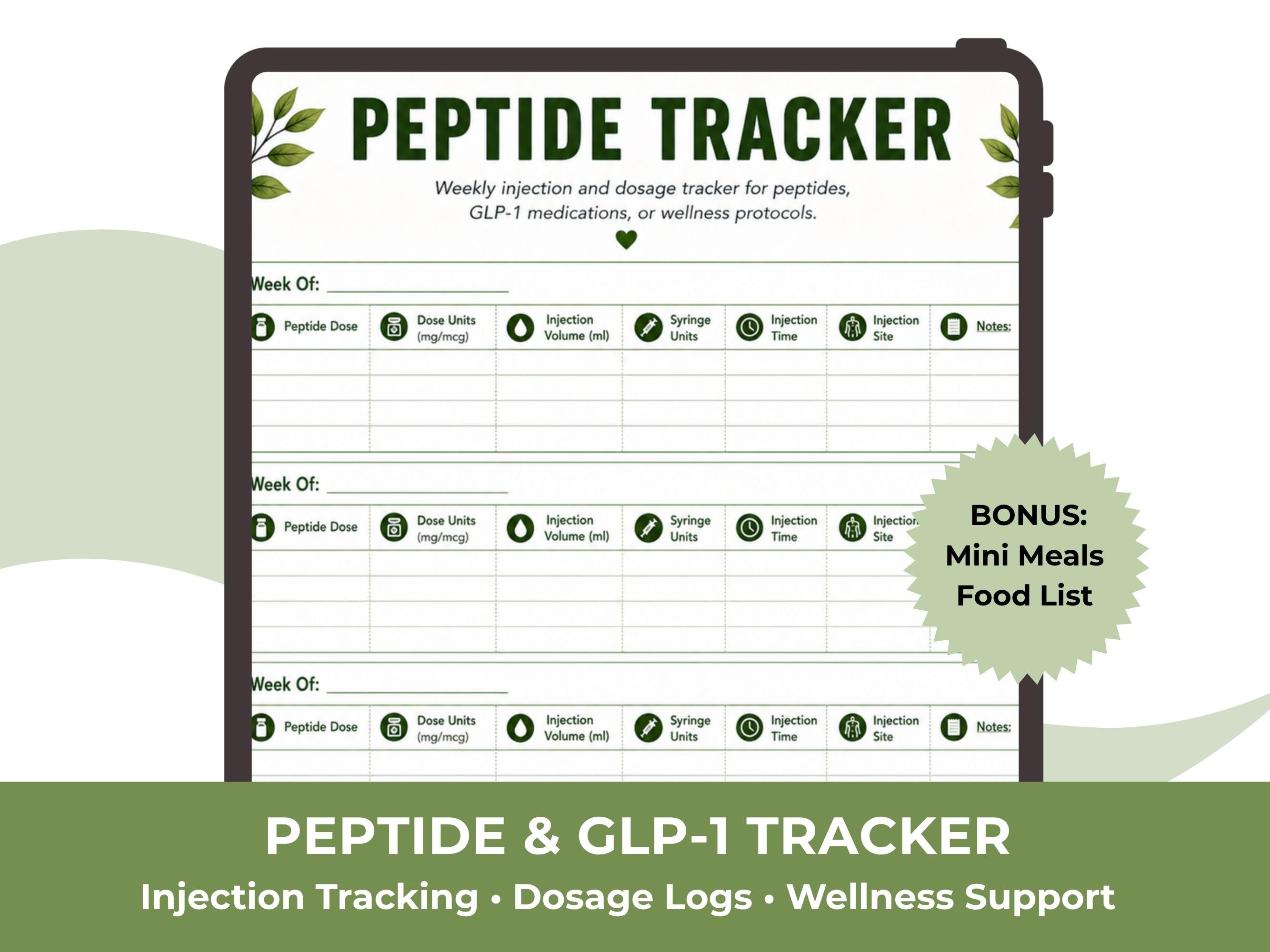 Peptide Tracker Printable, GLP-1 Injection Log and Wellness Tracker