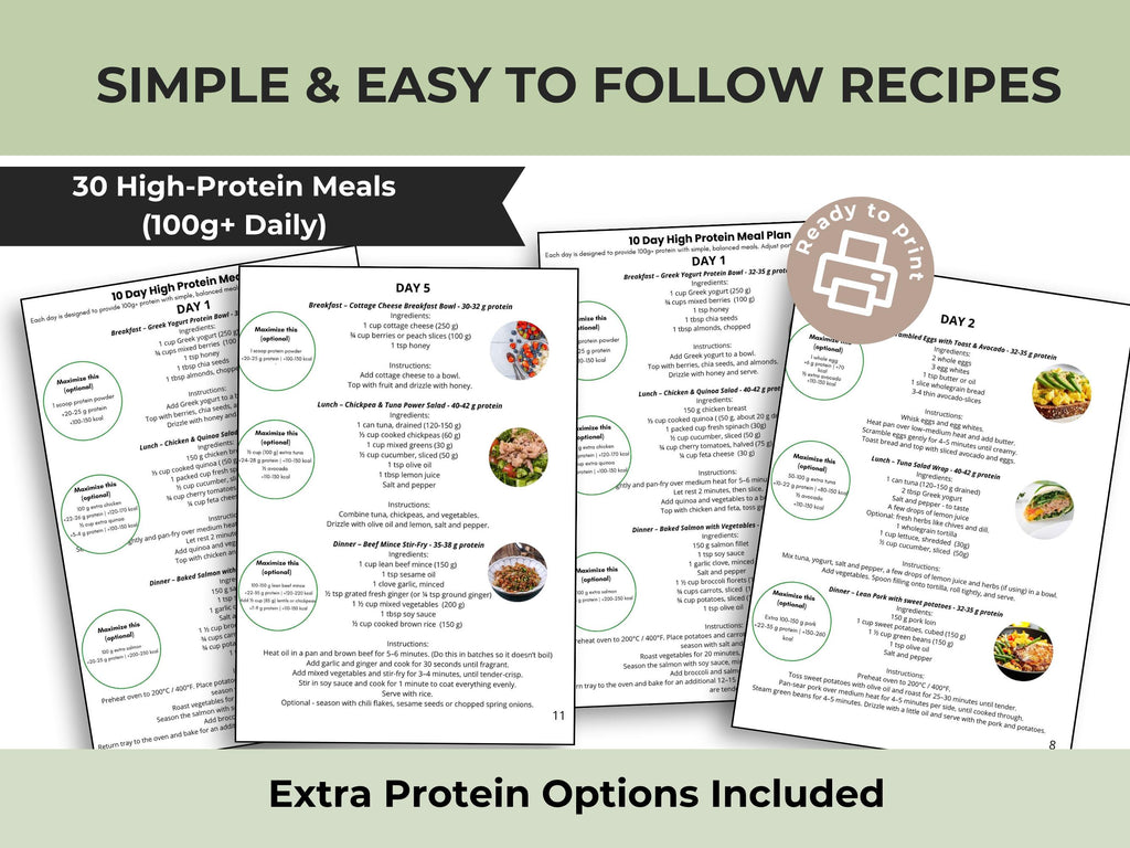 10 Day High Protein Meal Plan, 100g+ Protein Daily and Grocery List