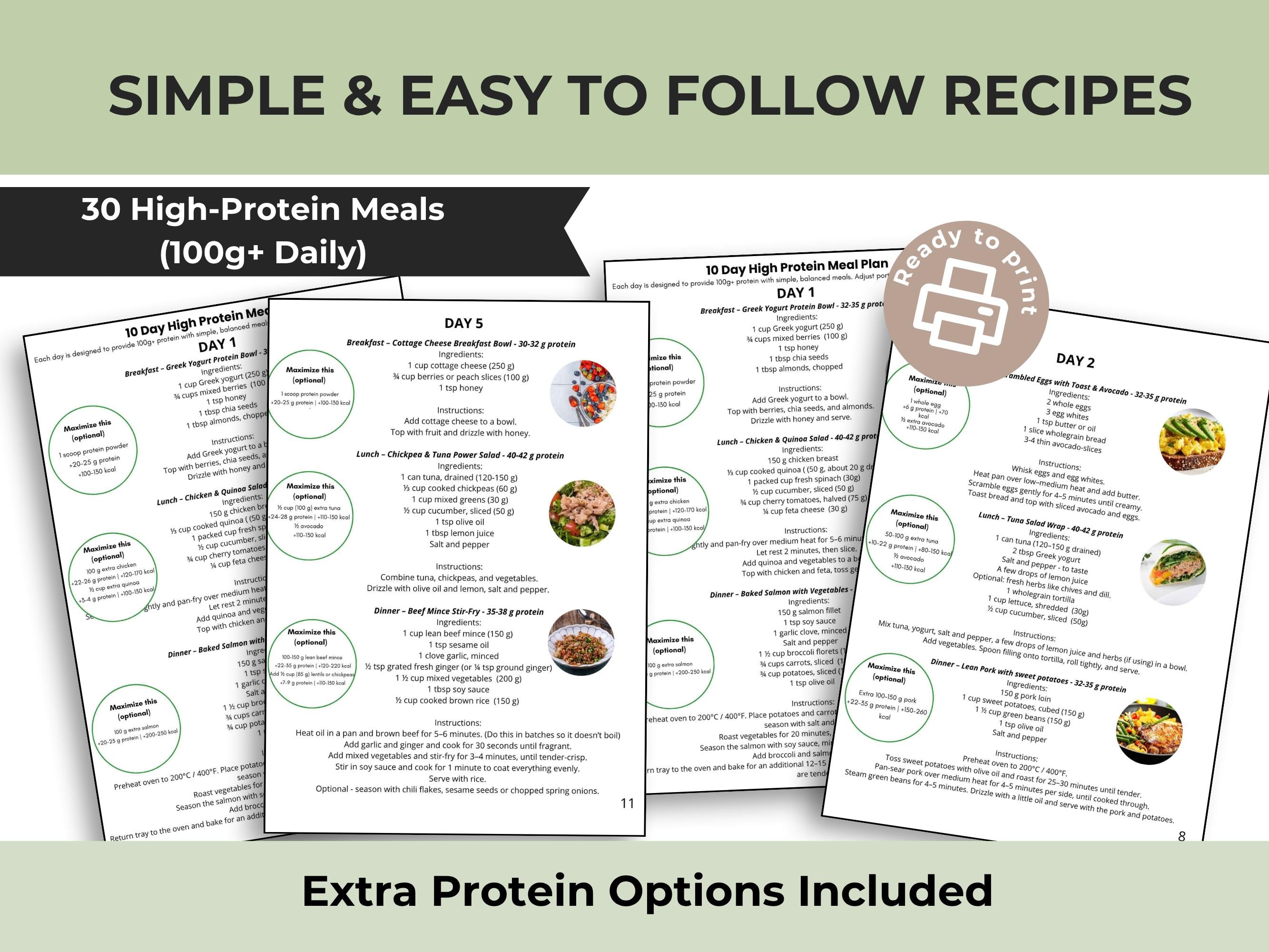 10 Day High Protein Meal Plan, 100g+ Protein Daily and Grocery List