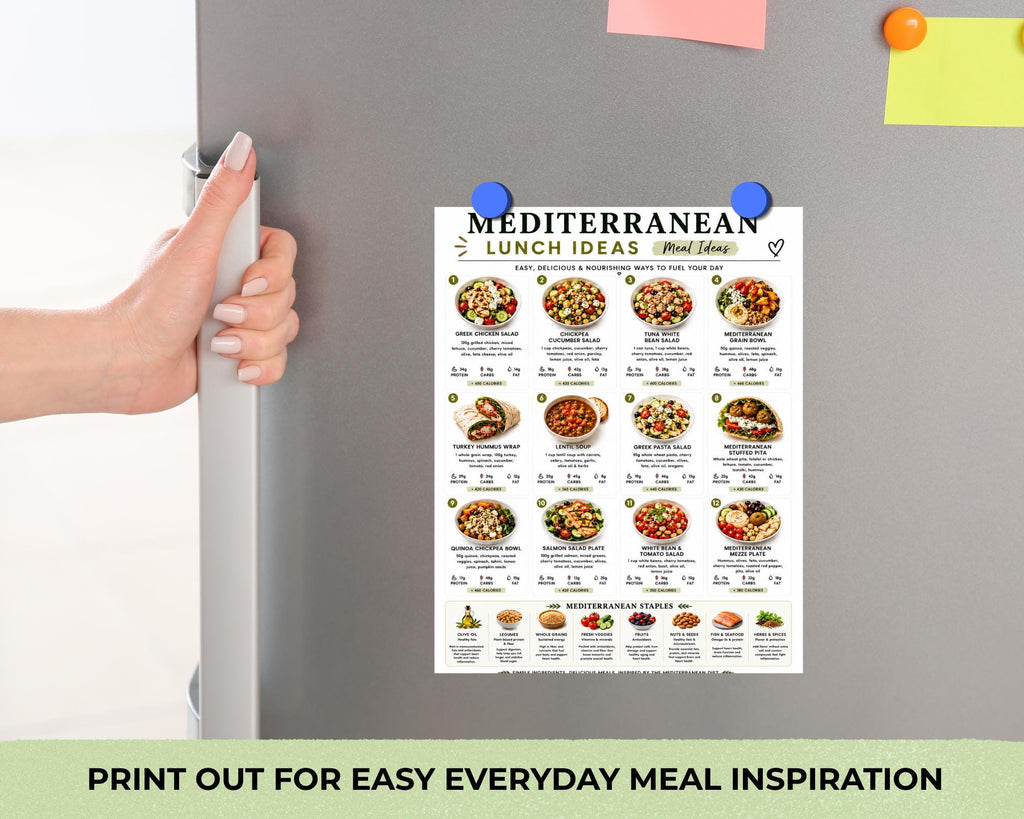 Mediterranean Meal Ideas Printable, Breakfast Lunch Dinner Meal List, Mediterranean Diet Meals PDF