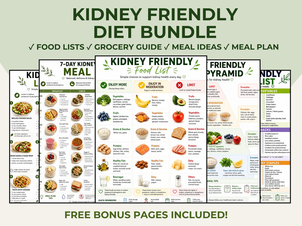 Kidney Friendly Diet Bundle, Renal Diet Food List & Grocery Guide Printable, Kidney Friendly Food Chart, Meal Plan PDF
