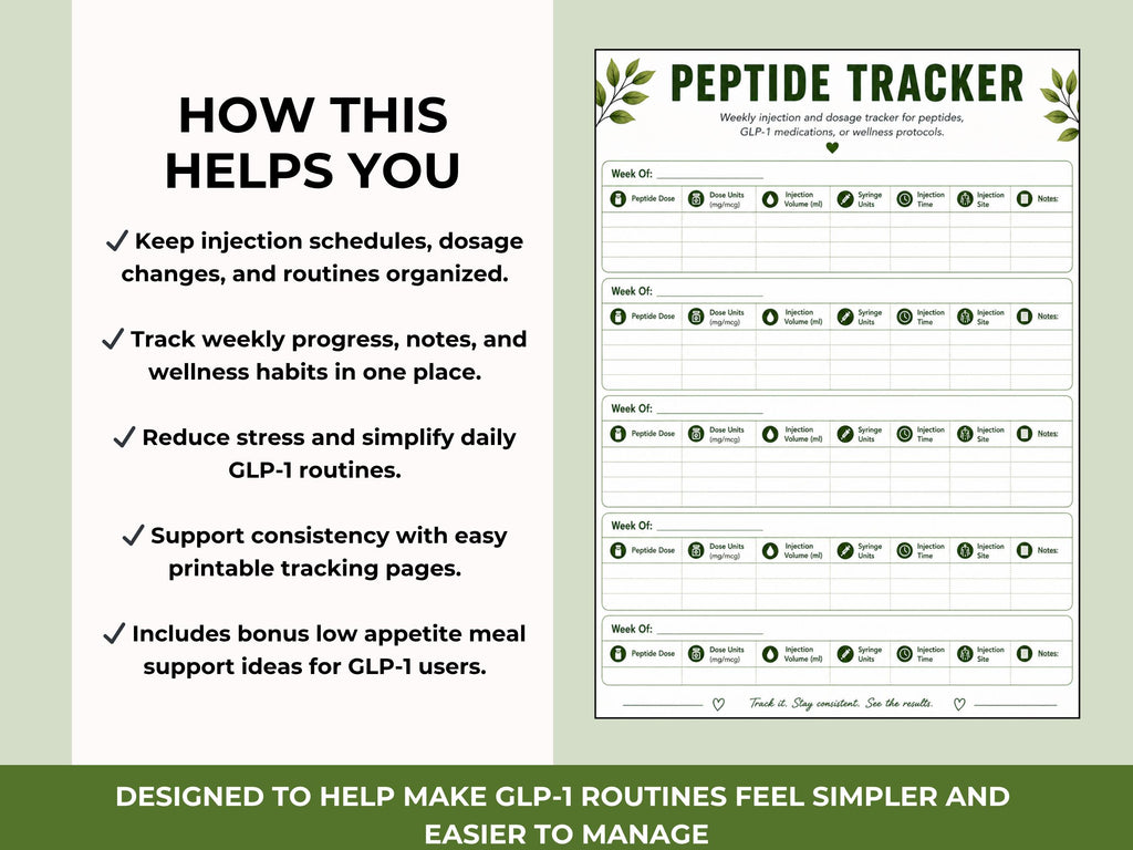Peptide Tracker Printable, GLP-1 Injection Log and Wellness Tracker