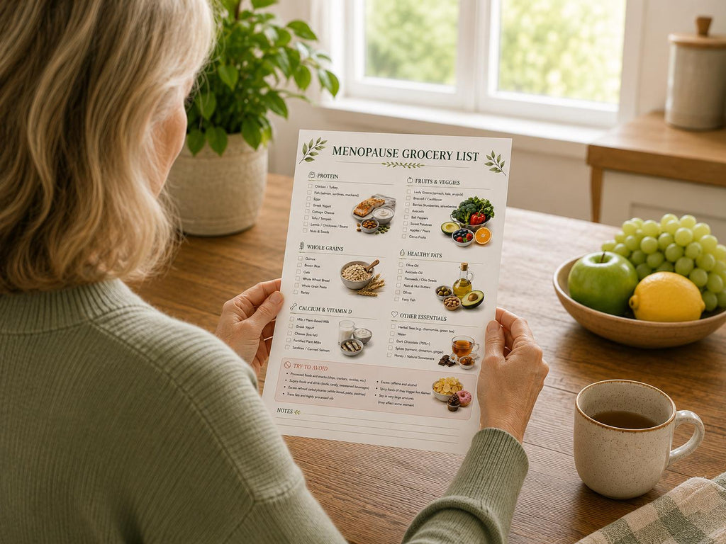 Menopause Grocery Shopping List, Weekly Wellness Tracker, Printable PDF