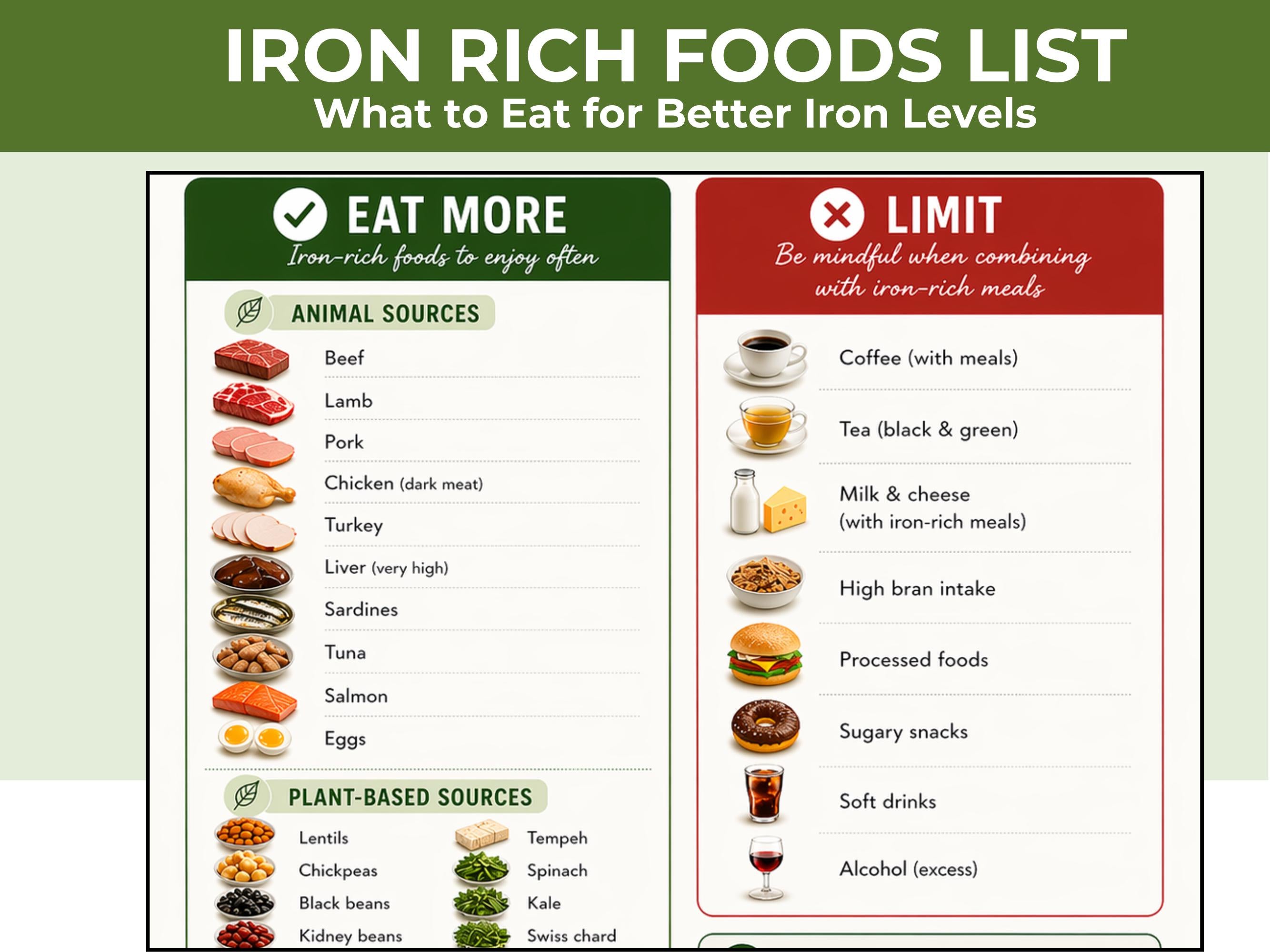 Iron Rich Foods List, Nutrition Chart, Meal Ideas (PDF Download)