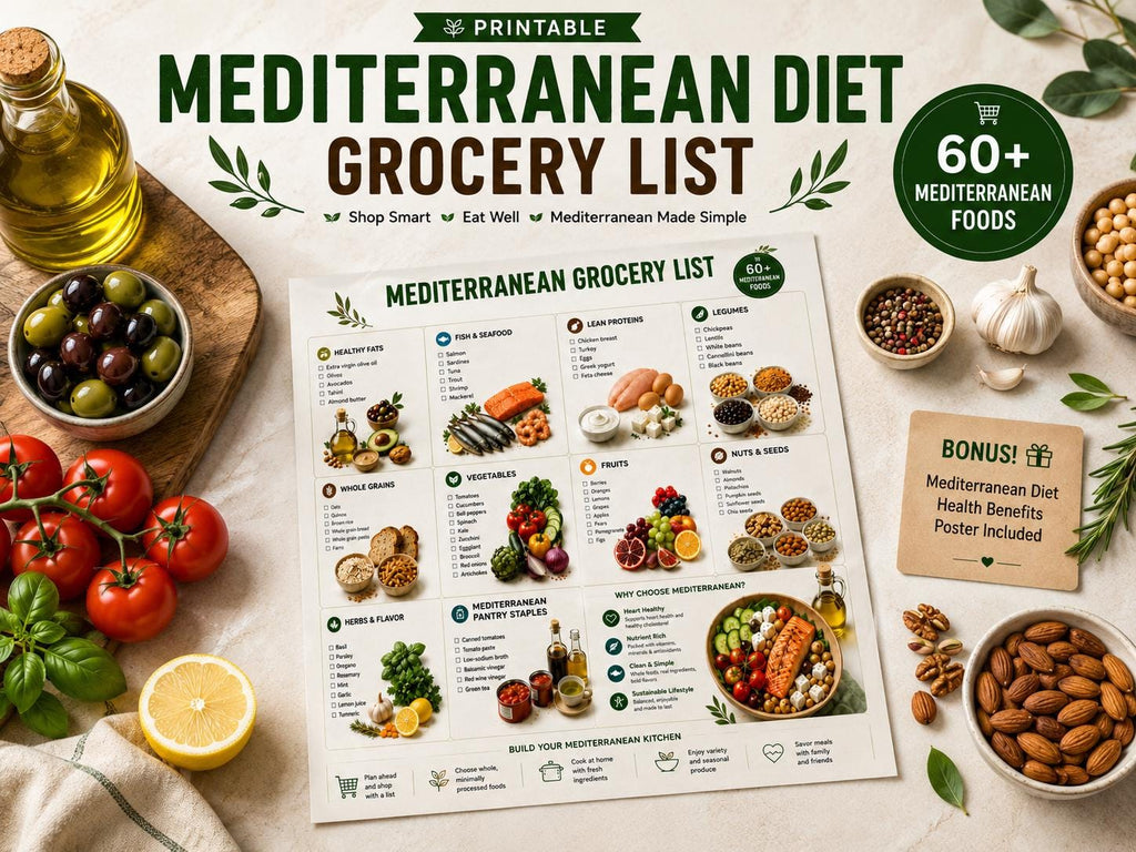 Mediterranean Diet Grocery List, Printable Food List, Mediterranean Diet Guide PDF