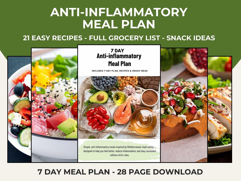 Anti Inflammatory Meal Plan, Anti Inflammatory Meals, 7 Day Printable Diet Plan, Recipes, Grocery & Snack List PDF