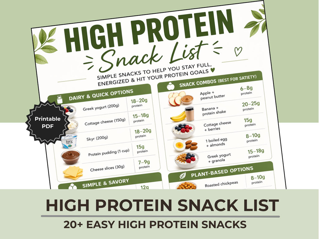 High Protein Snack List, Easy High Protein Snack Ideas, Printable PDF