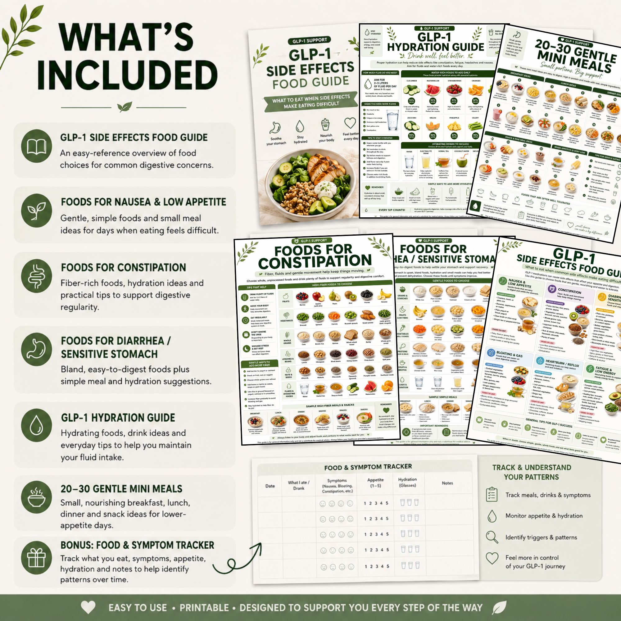GLP-1 Diet Food List & Side Effects Guide, Nausea and Constipation Foods, Hydration, Gentle Mini Meals