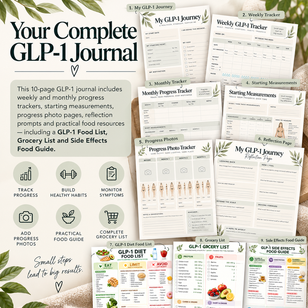 GLP-1 Weight Loss Journal & Tracker, Fillable PDF, GLP-1 Food Guide and Grocery List