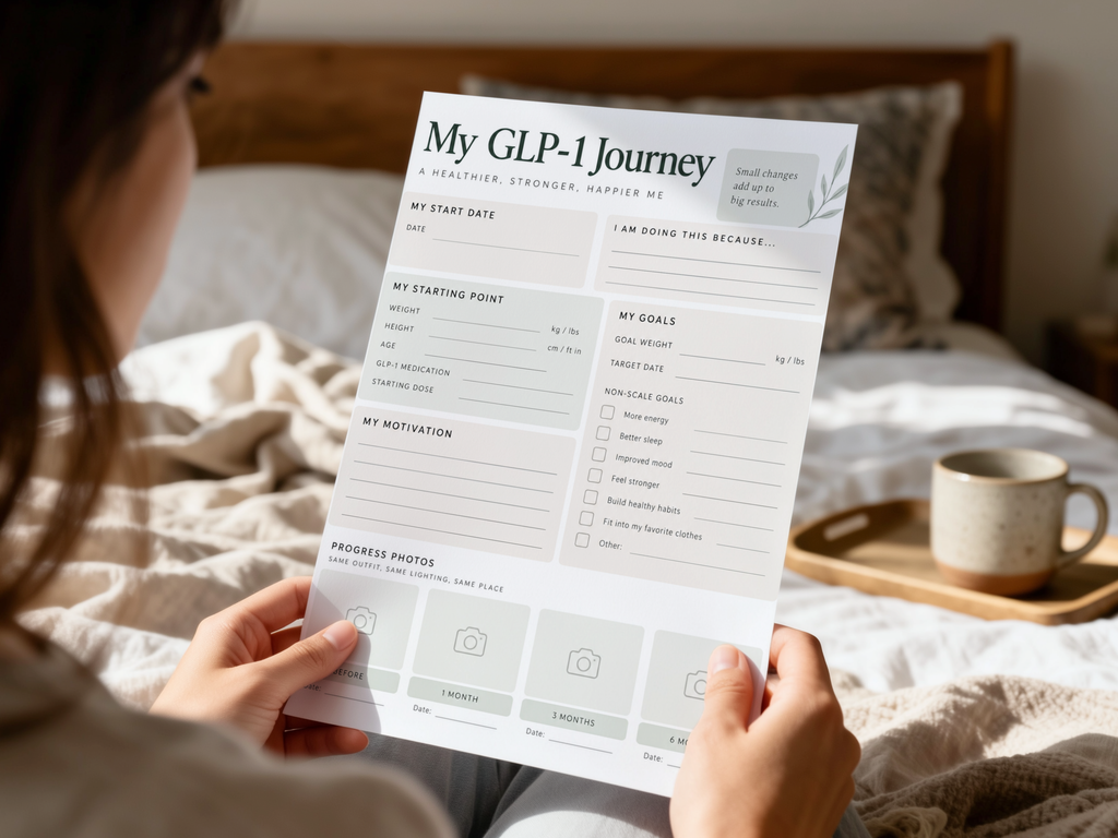 GLP-1 Weight Loss Journal & Tracker, Fillable PDF, GLP-1 Food Guide and Grocery List