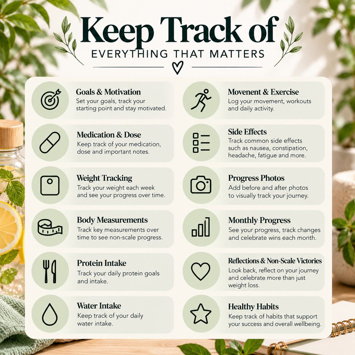 GLP-1 Weight Loss Journal & Tracker, Fillable PDF, GLP-1 Food Guide and Grocery List