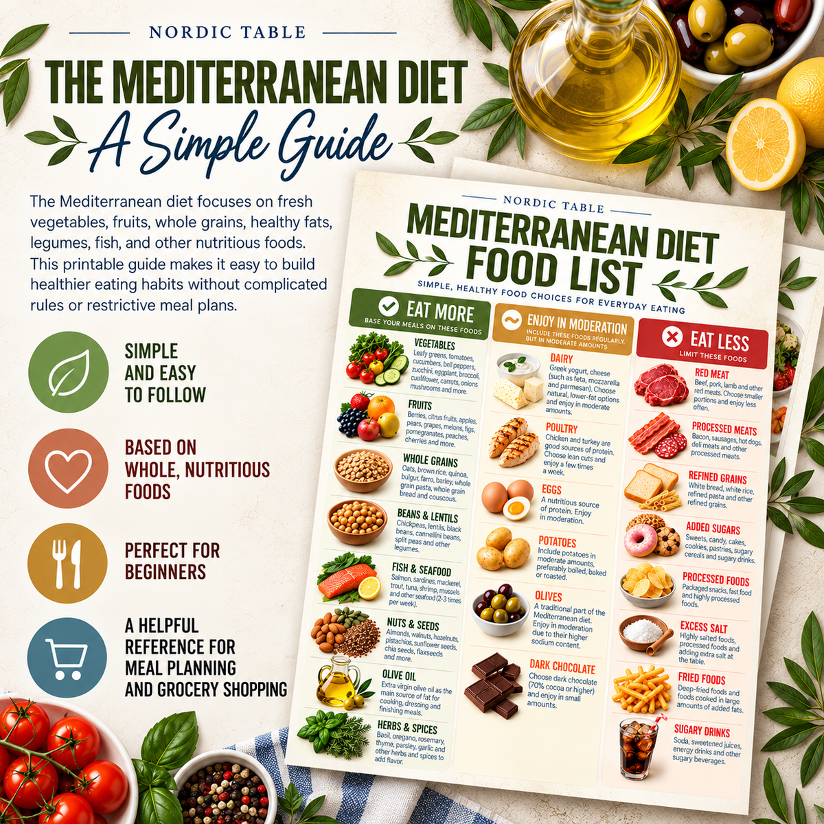 Mediterranean Diet for Beginners, 11-Page Food Guide