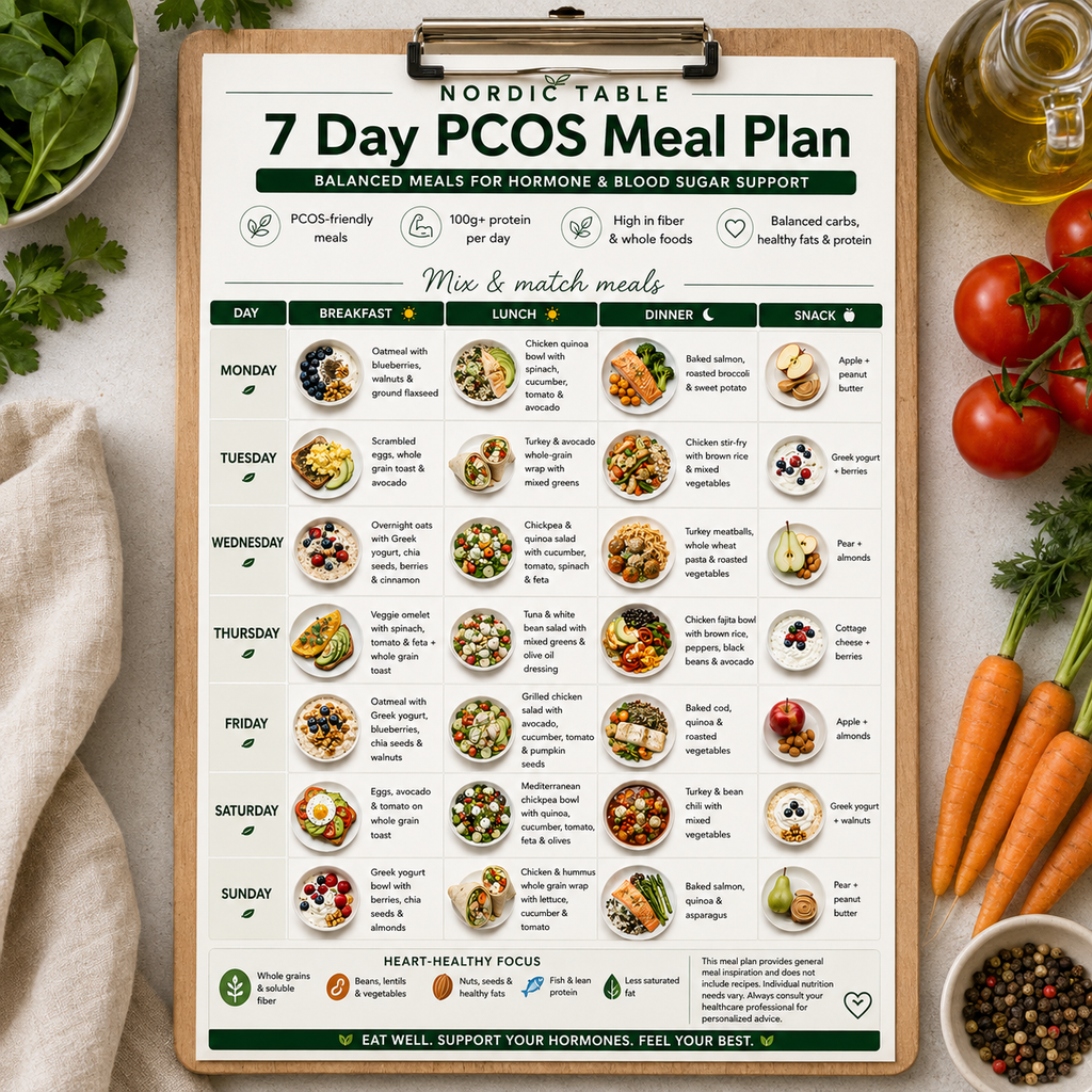 PCOS Diet Meal Plan, 7 Day Diet Plan, 21 Easy PCOS Recipes, High Protein Meals, Hormone Friendly Food Guide, Printable