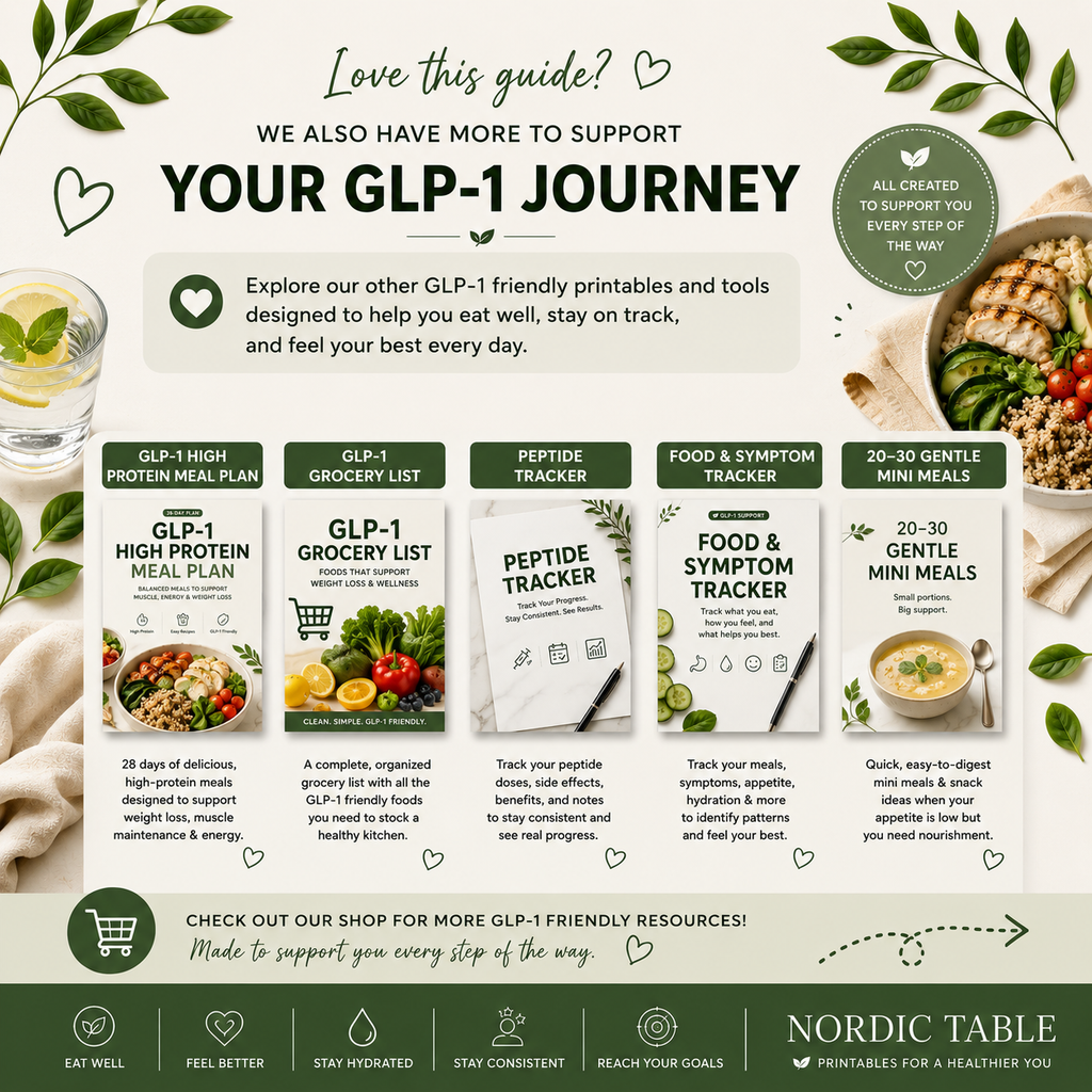GLP-1 Diet Food List & Side Effects Guide, Nausea and Constipation Foods, Hydration, Gentle Mini Meals