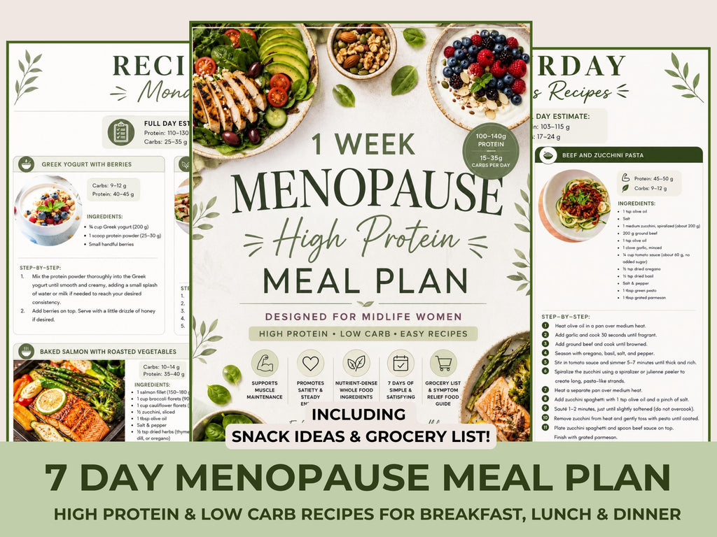 7 Day Menopause Meal Plan, High Protein Low Carb Recipes for Midlife Women