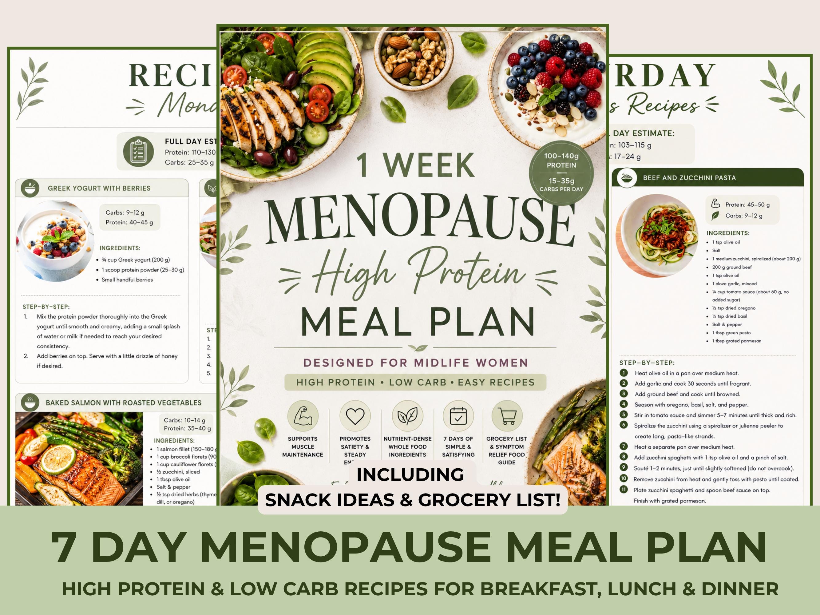 7 Day Menopause Meal Plan, High Protein Low Carb Recipes for Midlife Women