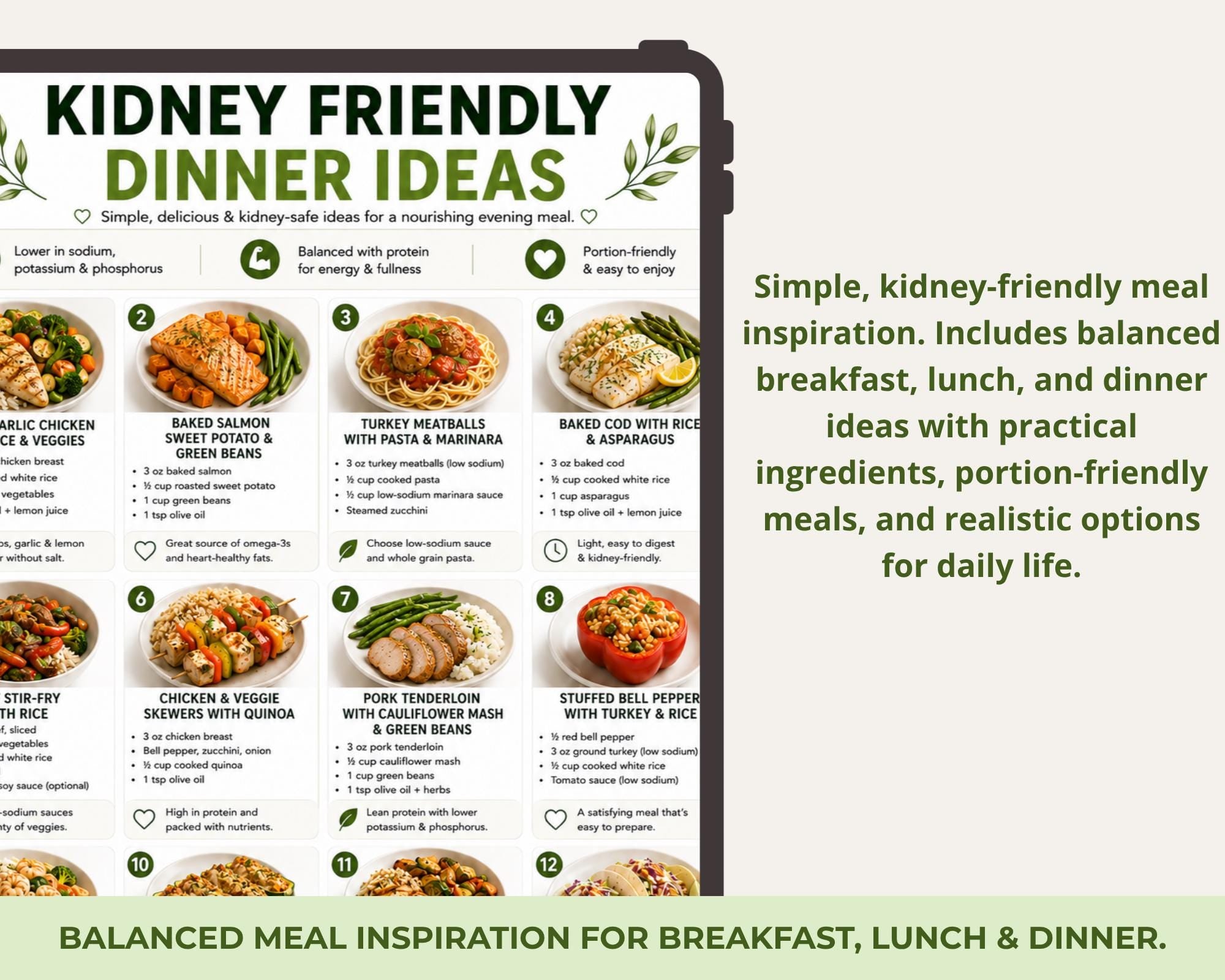 Kidney Friendly Diet Bundle, Renal Diet Food List & Grocery Guide Printable, Kidney Friendly Food Chart, Meal Plan PDF
