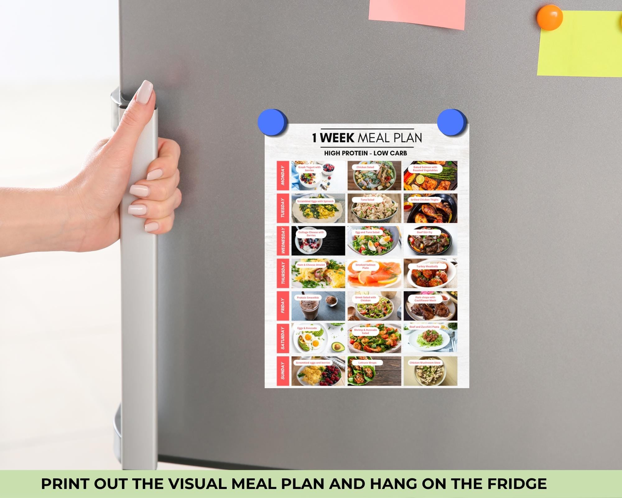 High Protein Low Carb Meal Plan, 7 Day Diet Plan Printable + Grocery List