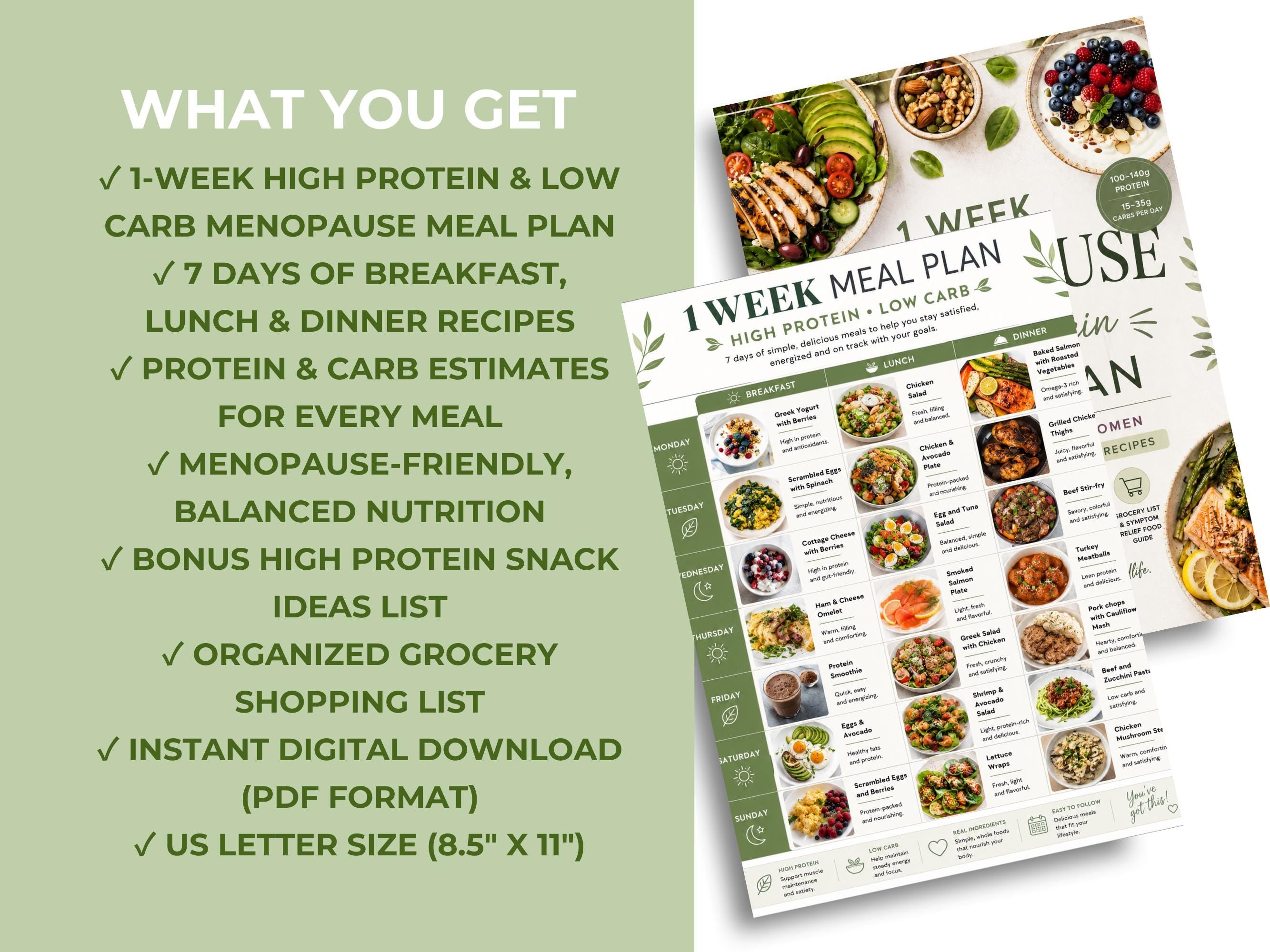 7 Day Menopause Meal Plan, High Protein Low Carb Recipes for Midlife Women