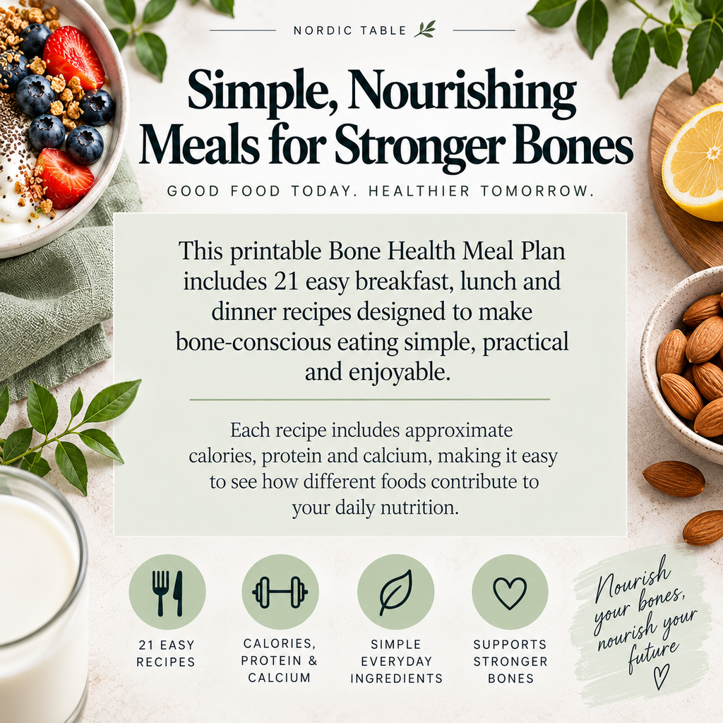 Bone Health Meal Plan, 7 Day Senior Meal Plan, Calcium Rich Diet, 21 Easy Recipes