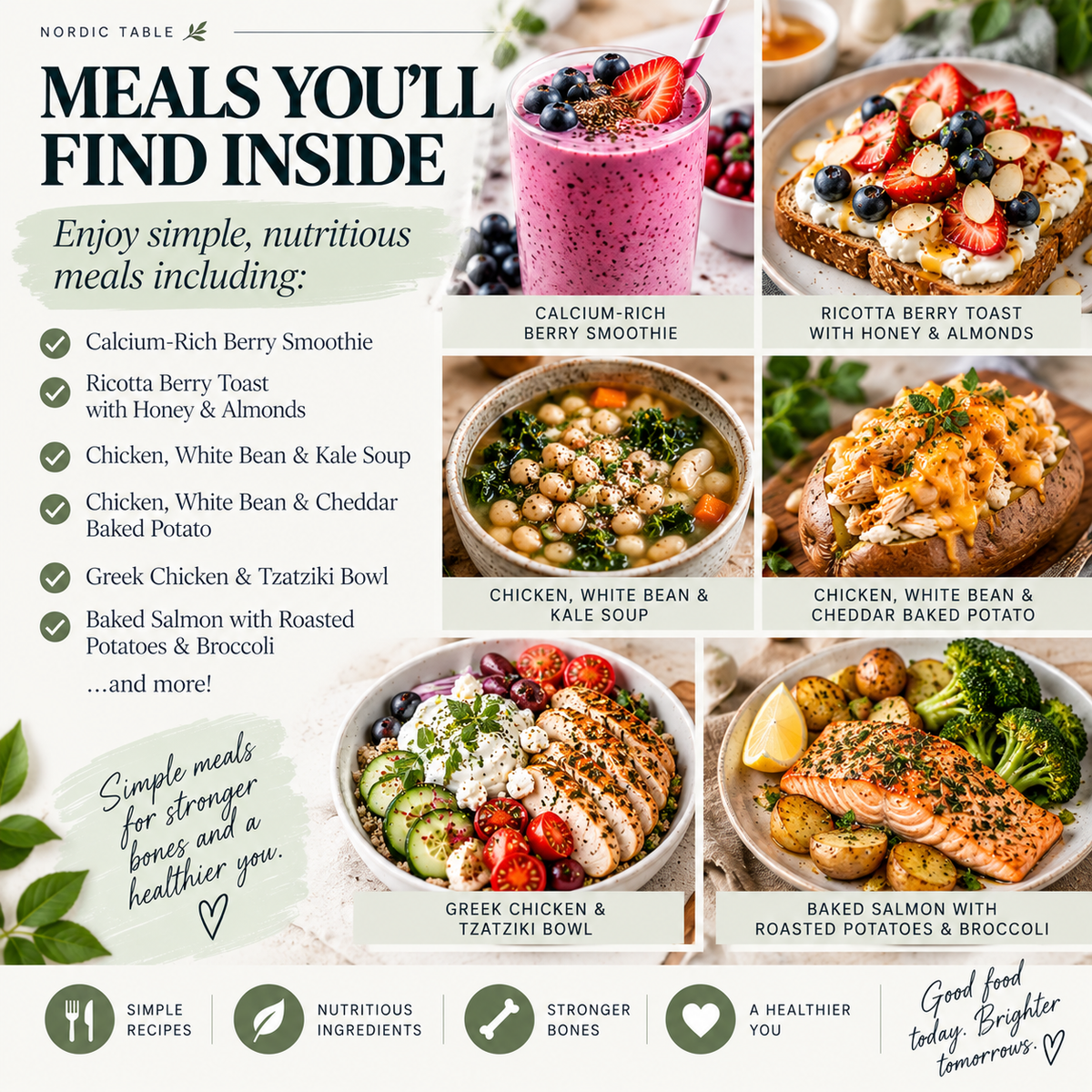 Bone Health Meal Plan, 7 Day Senior Meal Plan, Calcium Rich Diet, 21 Easy Recipes
