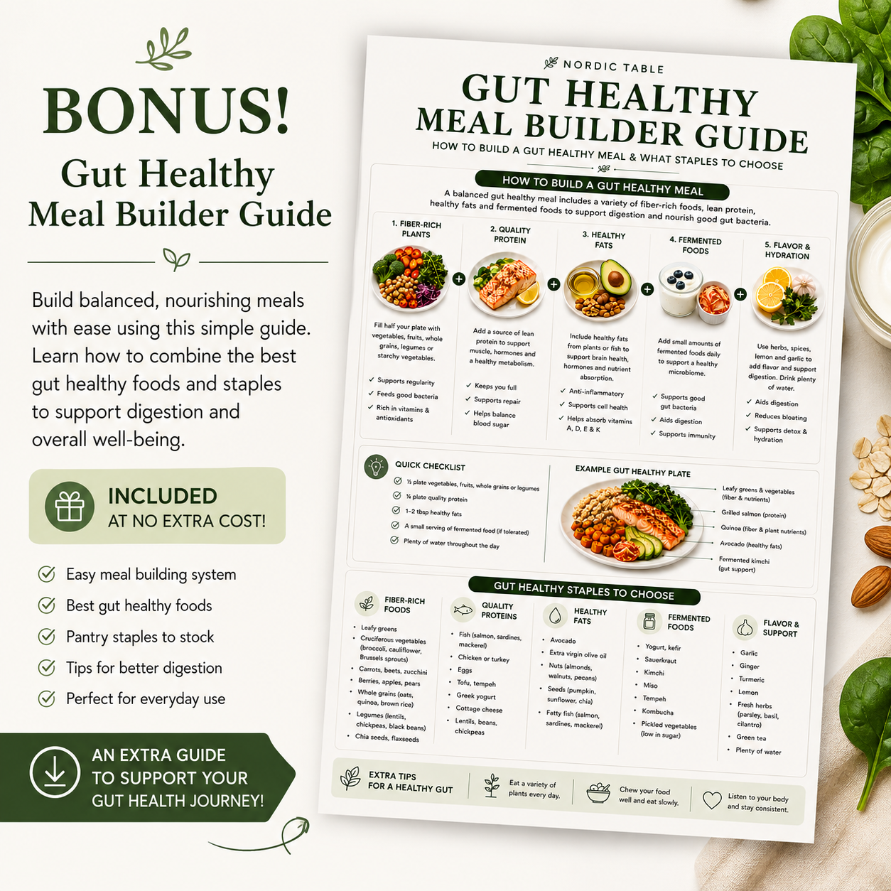 Gut Health Diet Plan, 7 Day Gut Health Meal Plan, 21 Easy Recipes, Gut Healthy Foods, Breakfast Lunch Dinner Recipes