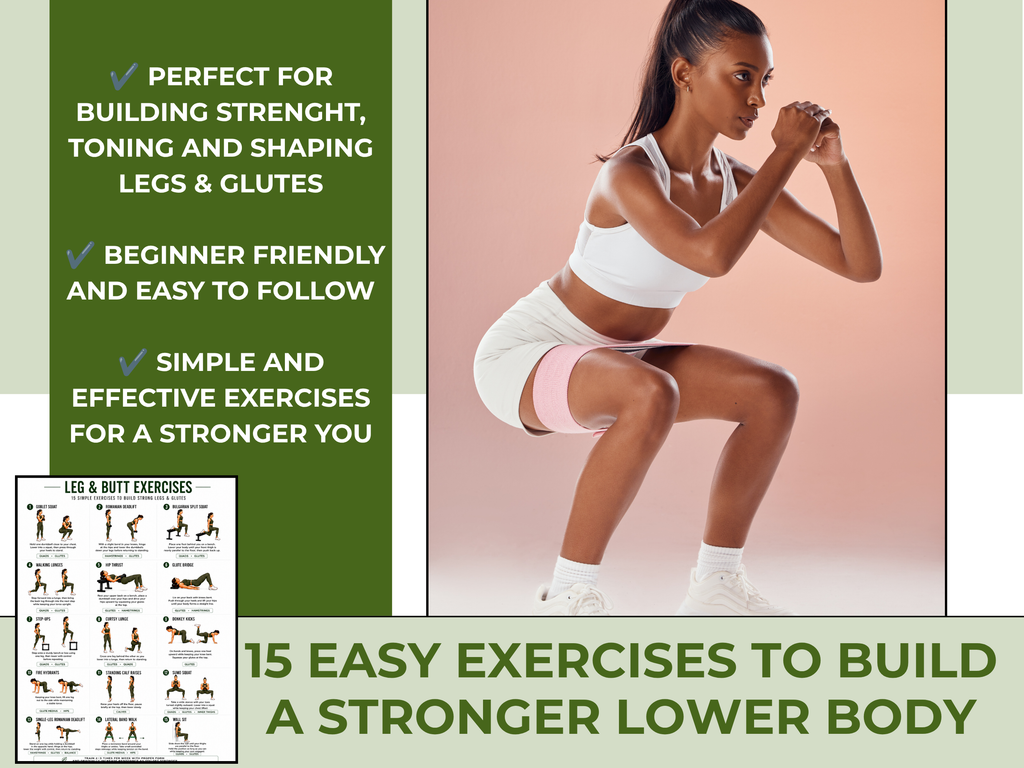 Leg & Butt Workout Chart Printable, 15 Glute and Leg Exercises, Home Workout Poster, Lower Body Exercise Guide
