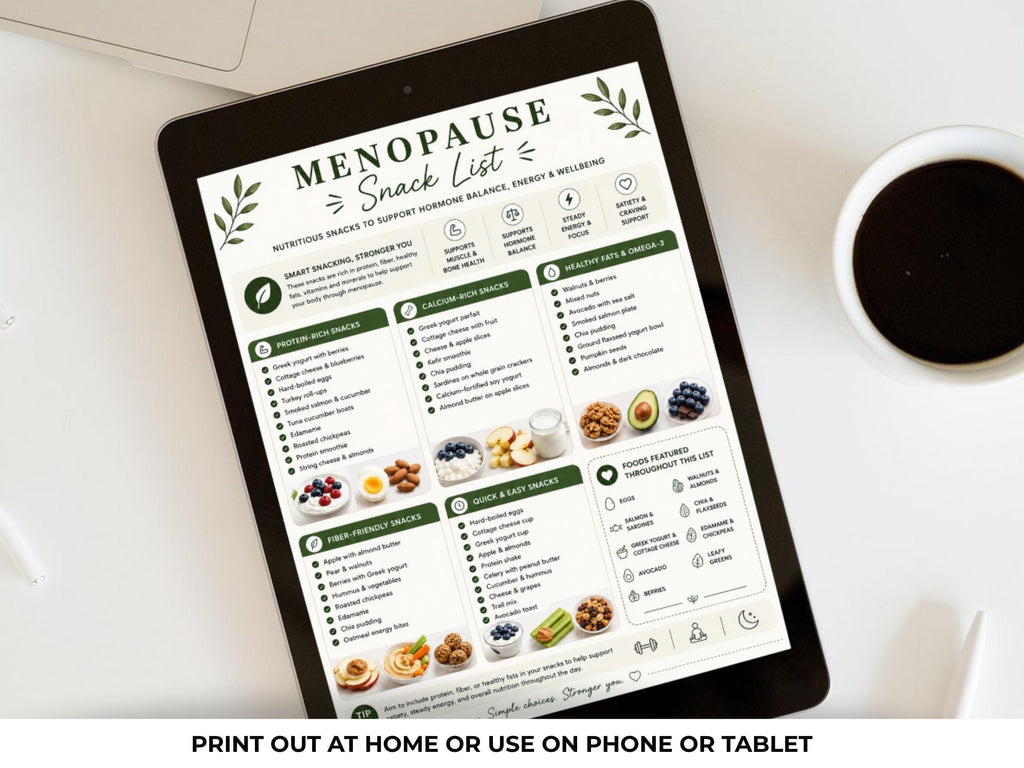 Menopause Snack List Printable, High Protein Snack List & Grocery Lit for Midlife Women