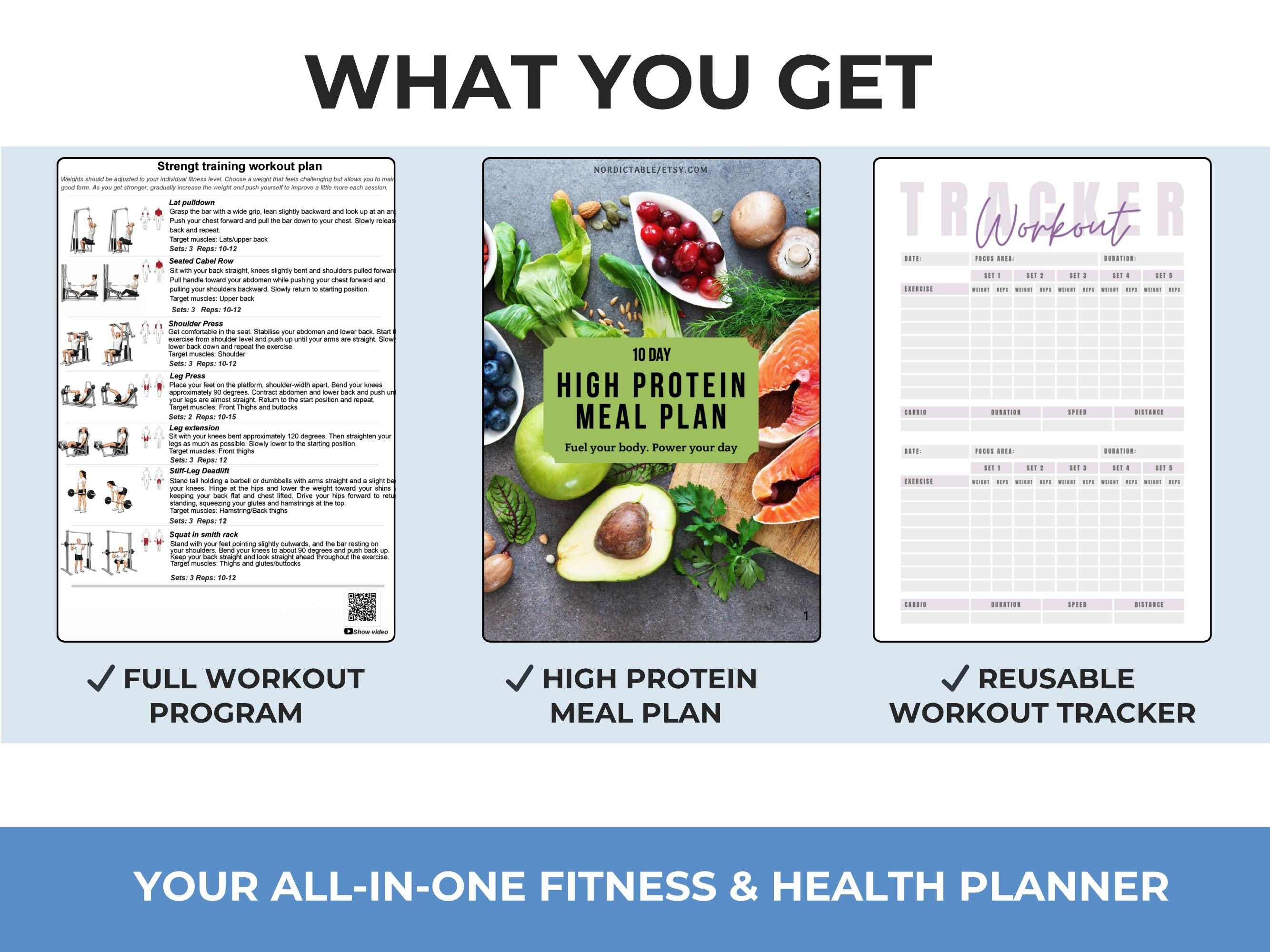 High Protein Meal Plan + Gym Workout Bundle PDF