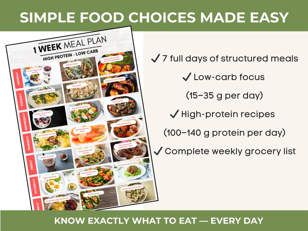 High Protein Low Carb Meal Plan, 7 Day Diet Plan Printable + Grocery List