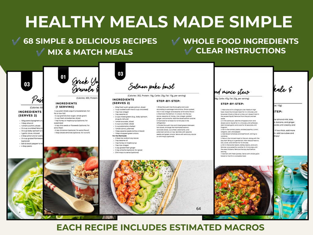 3 Week Whole Foods Meal Plan, 68 Healthy Recipes, Grocery Lists (PDF Download)